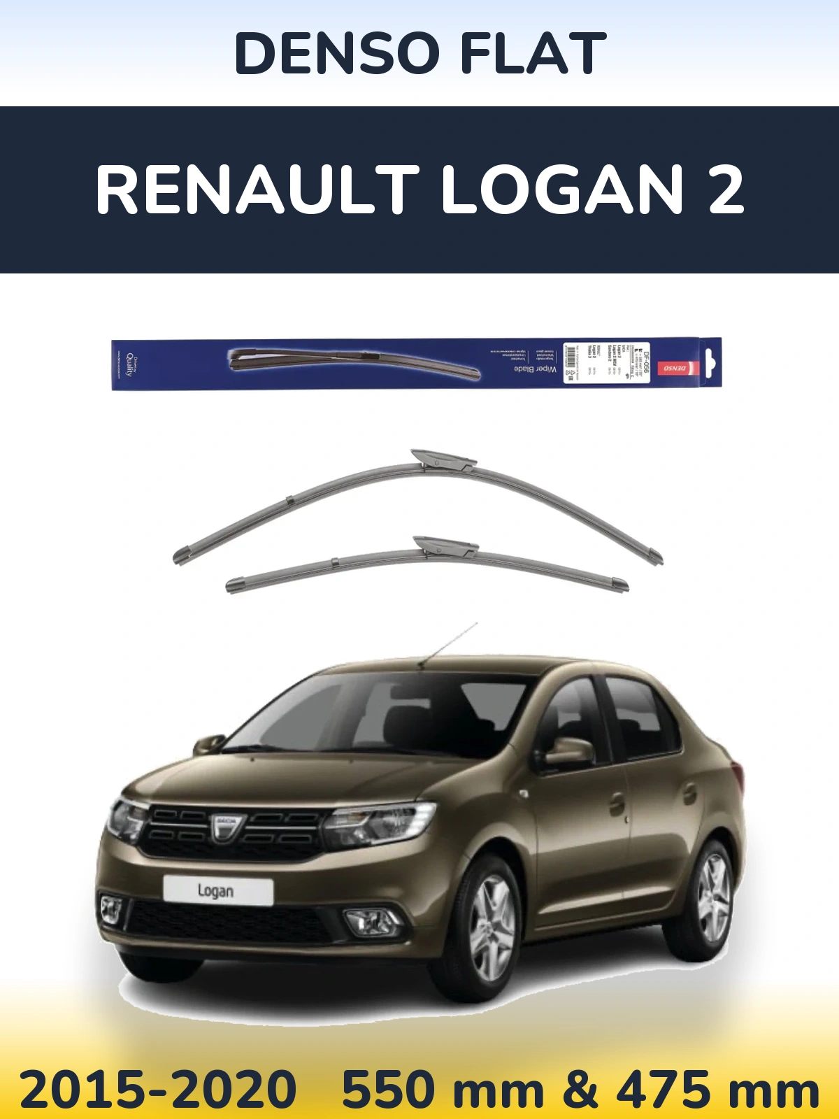 Комплект передних дворников Denso Flat 550 & 475 мм для Renault Logan 2 2015-2020