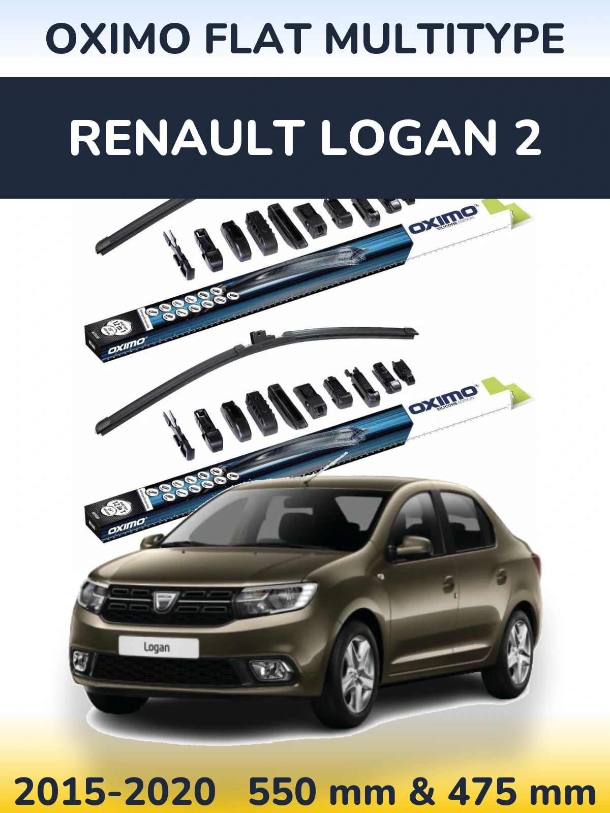 Комплект передніх щіток Oximo Flat MultiТипe 550 & 475 мм для Renault Logan 2 2015-2020