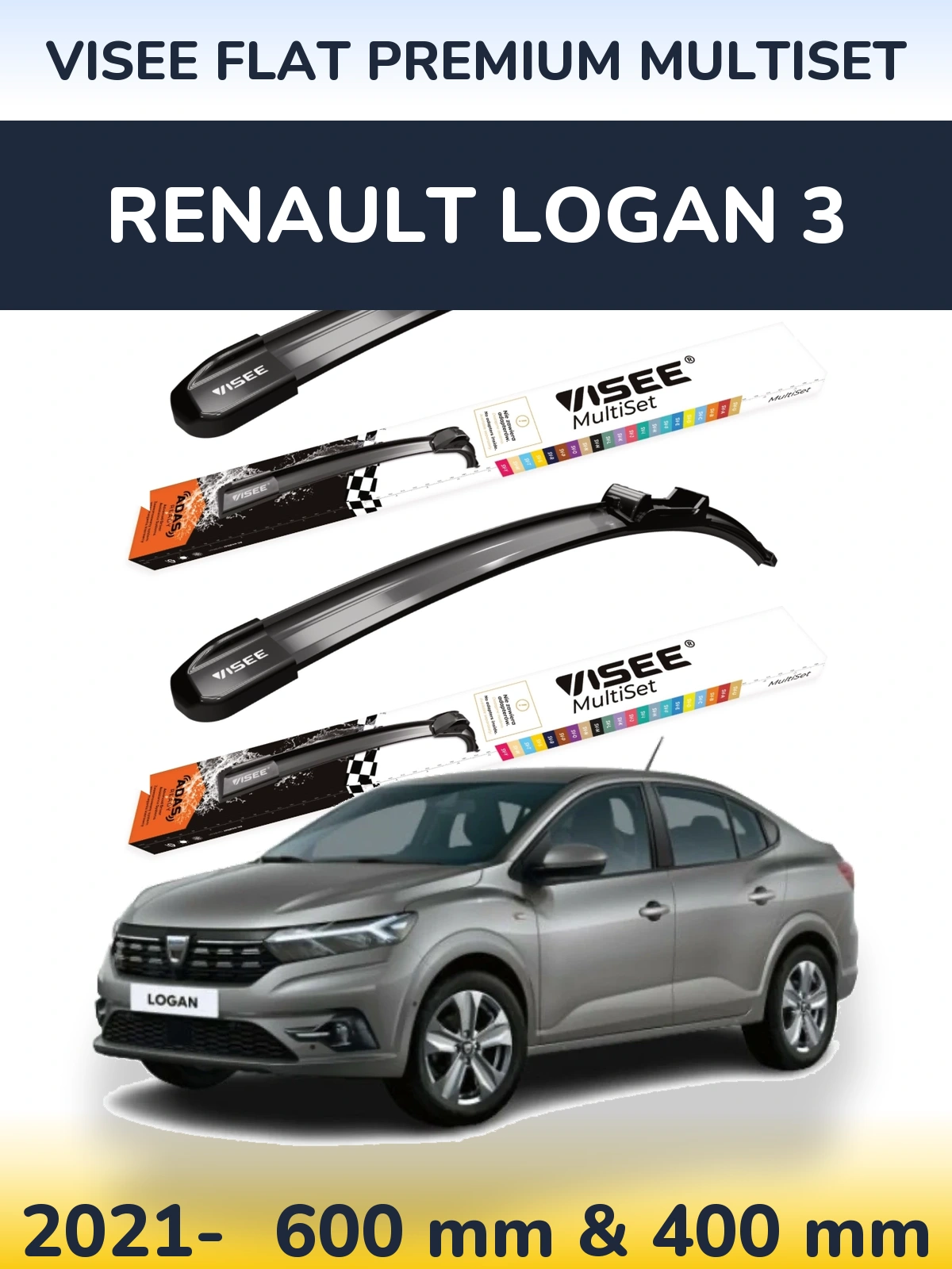 Komplet przednich wycieraczek VISEE FLAT PREMIUM MultiSet 600 & 400 mm do Renault Logan 3 2021-2026