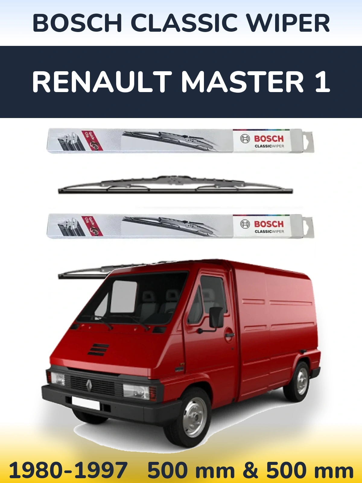Front wiper blade set BOSCH Classic Wiper 500 & 500 mm for Renault Master 1 1980-1997