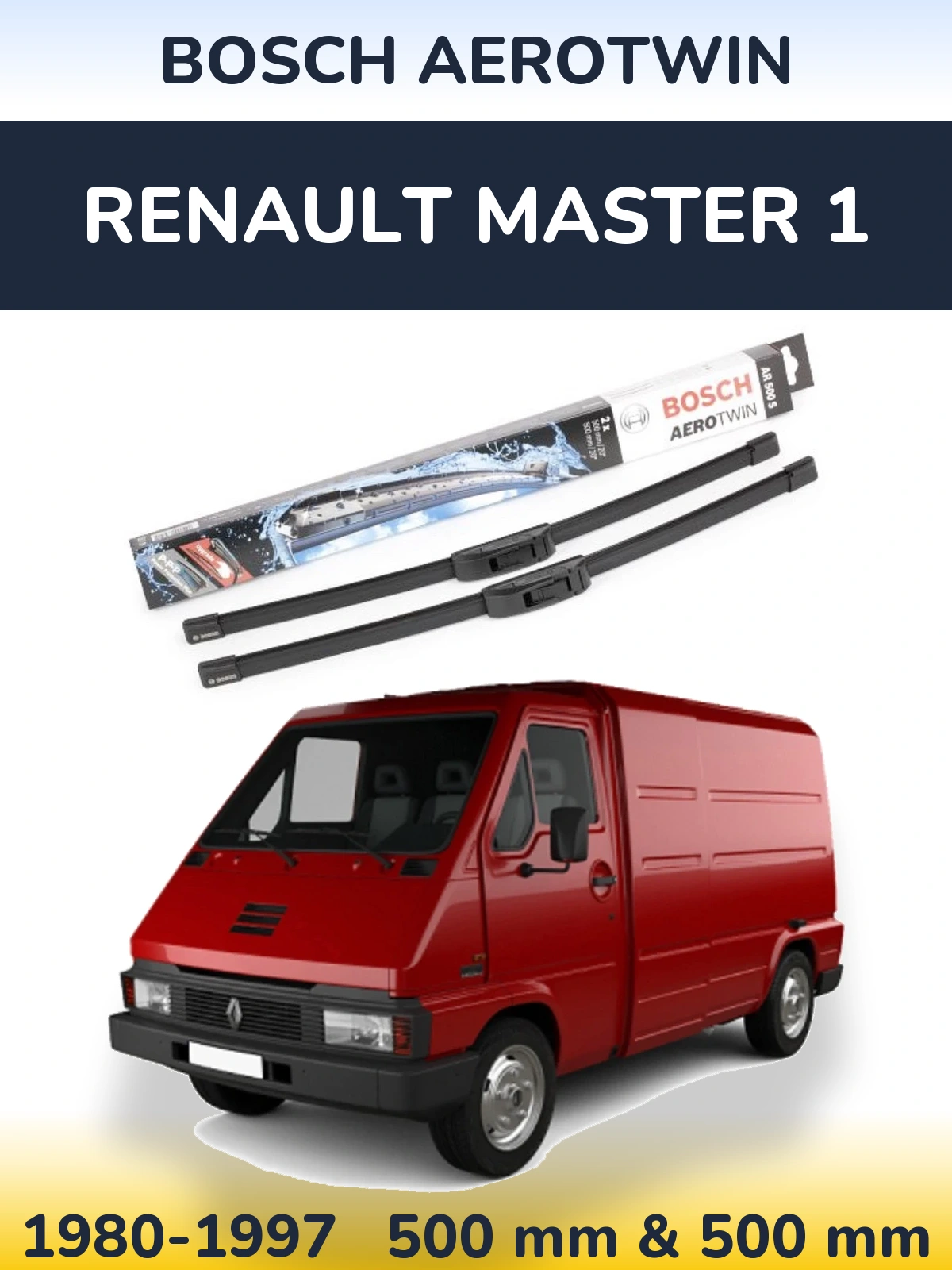 Комплект передних дворников BOSCH AeroTwin 500 & 500 мм для Renault Master 1 1980-1997
