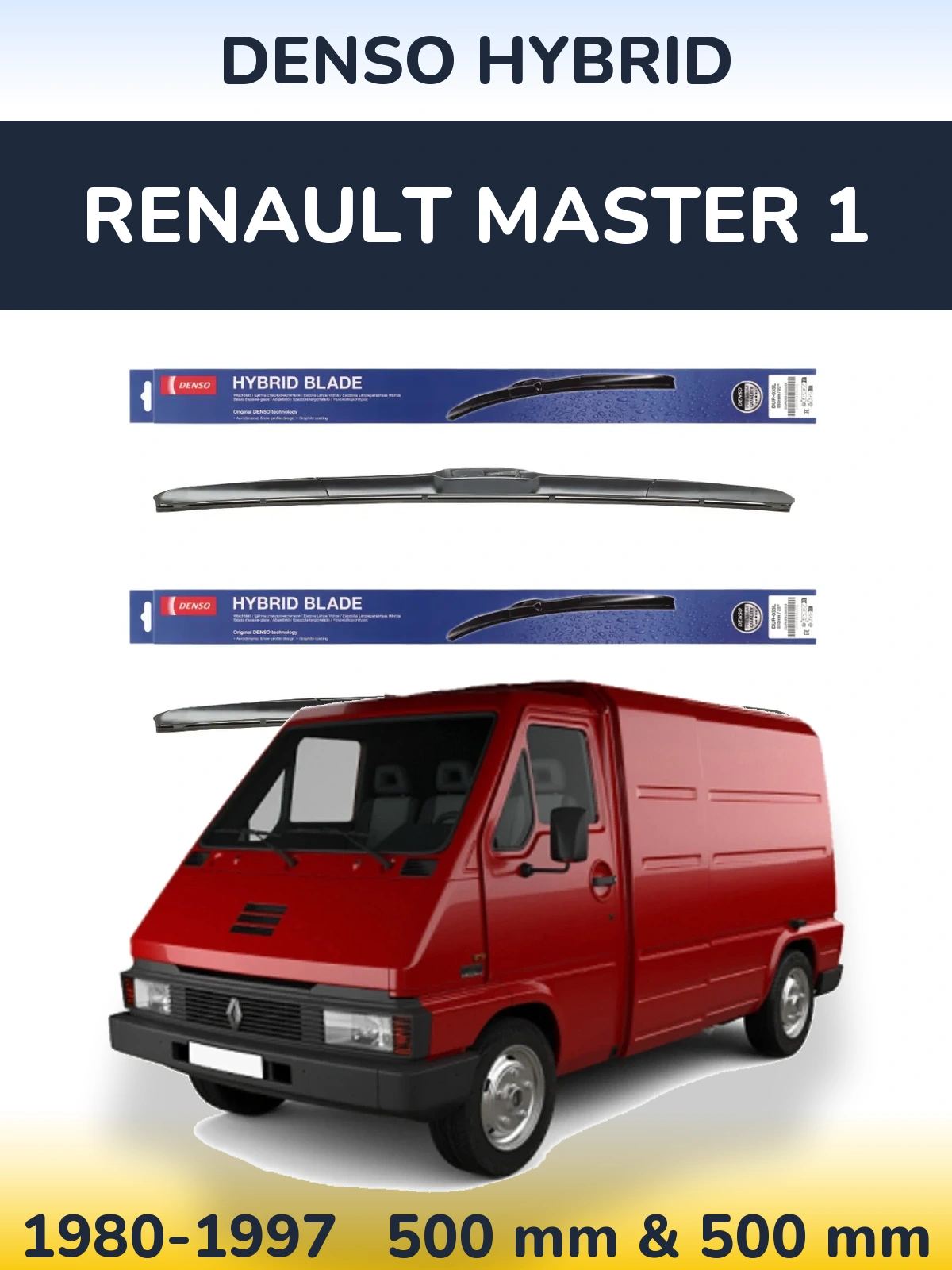 Front wiper blade set Denso Hybrid 500 & 500 mm for Renault Master 1 1980-1997