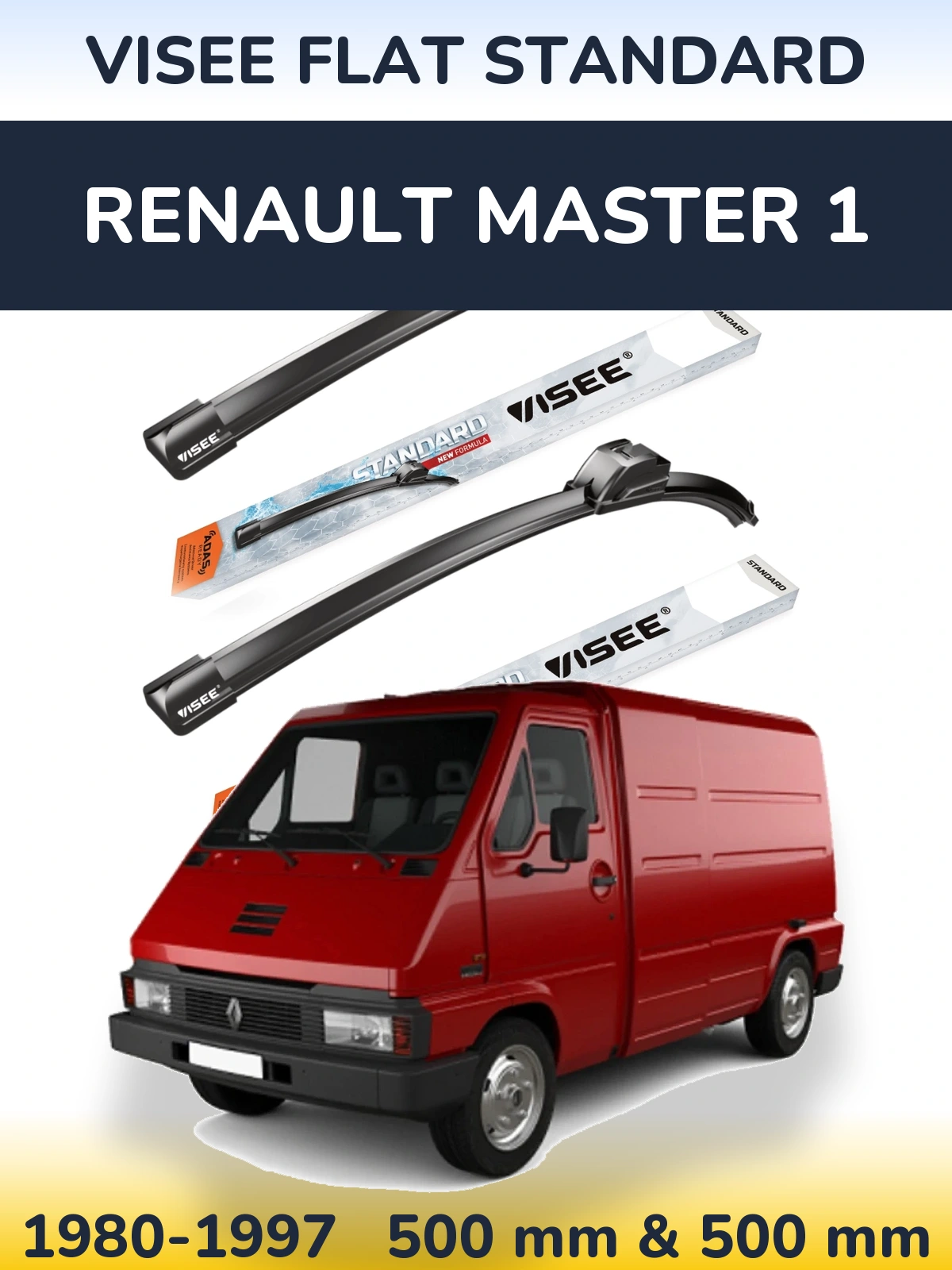 Komplet przednich wycieraczek VISEE FLAT STANDARD 500 & 500 mm do Renault Master 1 1980-1997