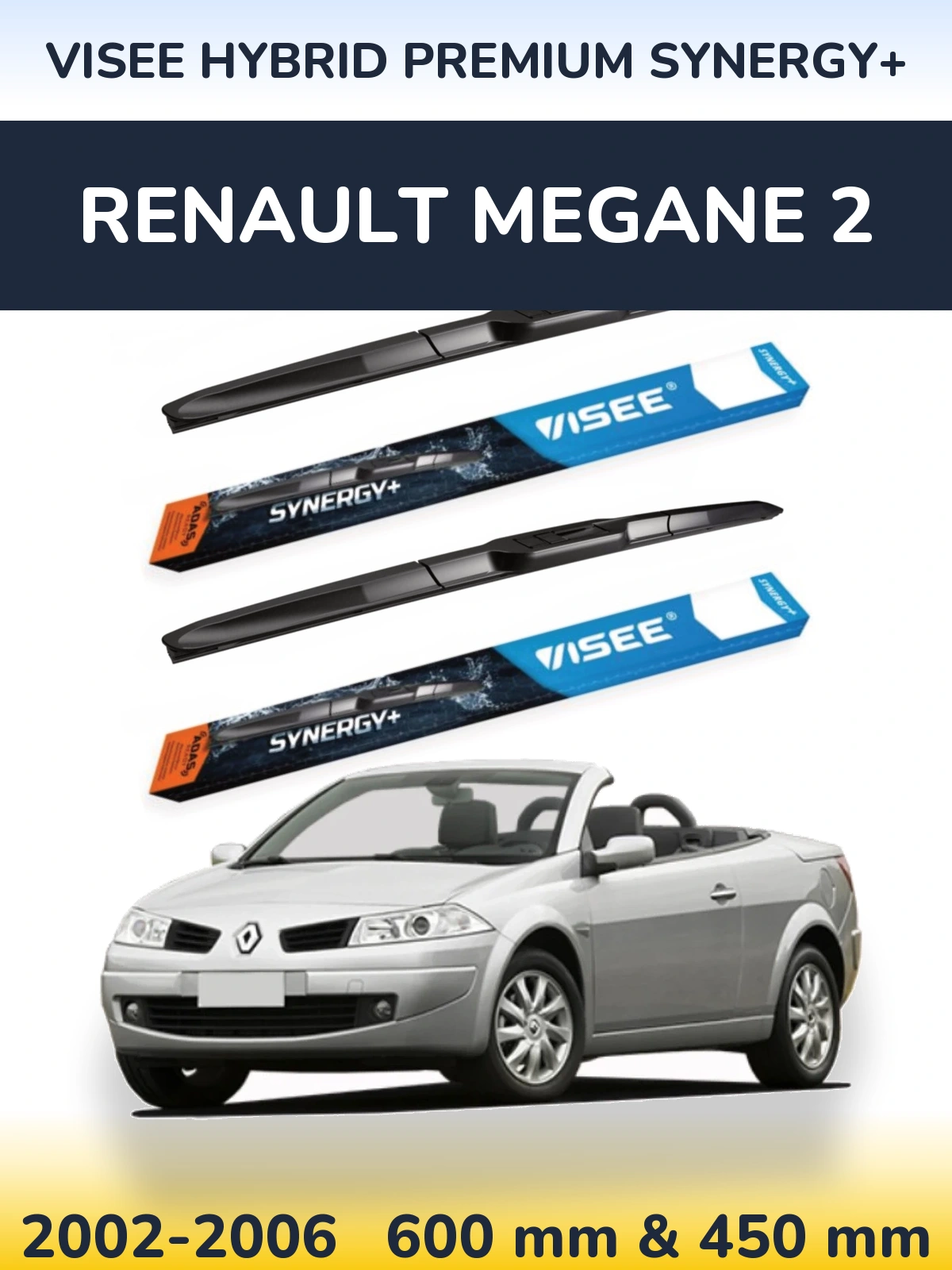 Front wiper blade set VISEE HYBRID PREMIUM SYNERGY+ 600 & 450 мм for Renault Megane 2 2002-2006