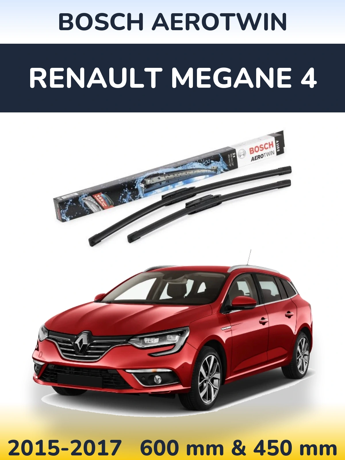 Front wiper blade set BOSCH AeroTwin 600 & 450 mm for Renault Megane 4 2015-2017