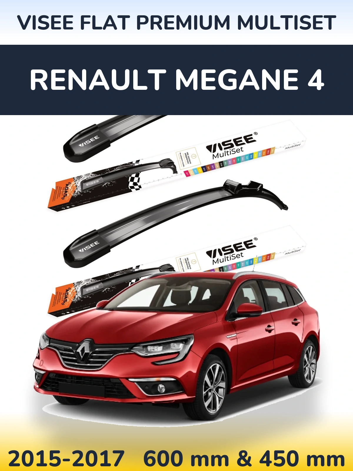 Комплект передніх щіток VISEE FLAT PREMIUM MultiSet 600 & 450 мм для Renault Megane 4 2015-2017