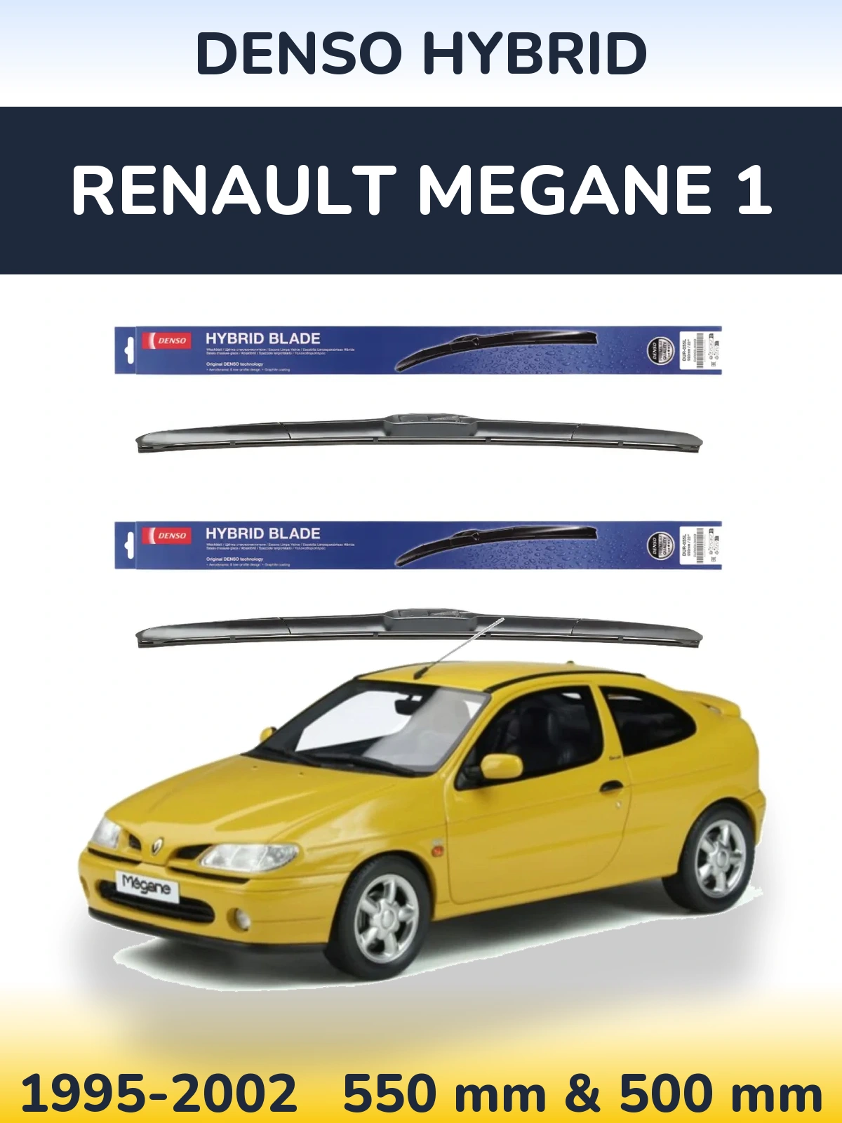 Komplet przednich wycieraczek Denso Hybrid 550 & 500 mm do Renault Megane 1 1995-2002
