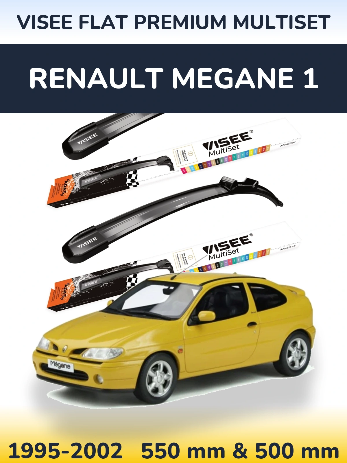 Комплект передних дворников VISEE FLAT PREMIUM MultiSet 550 & 500 мм для Renault Megane 1 1995-2002