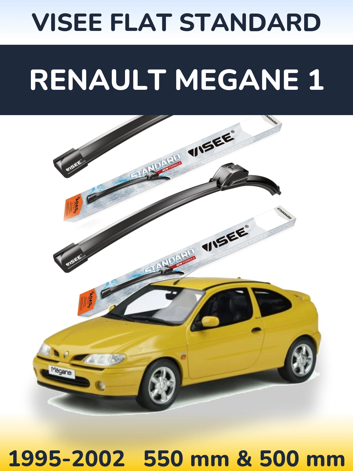Komplet przednich wycieraczek VISEE FLAT STANDARD 550 & 500 mm do Renault Megane 1 1995-2002