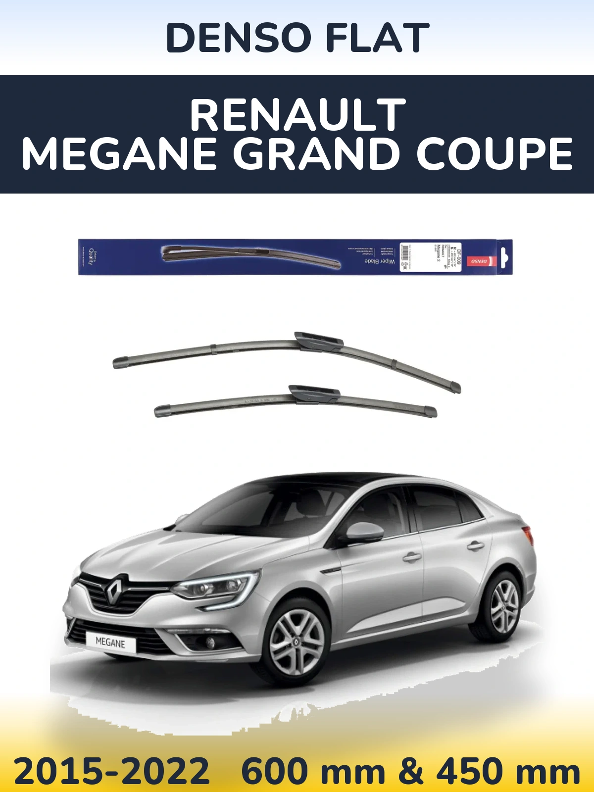 Front wiper blade set Denso Flat 600 & 450 мм for Renault Megane Grand Coupe 2015-2022