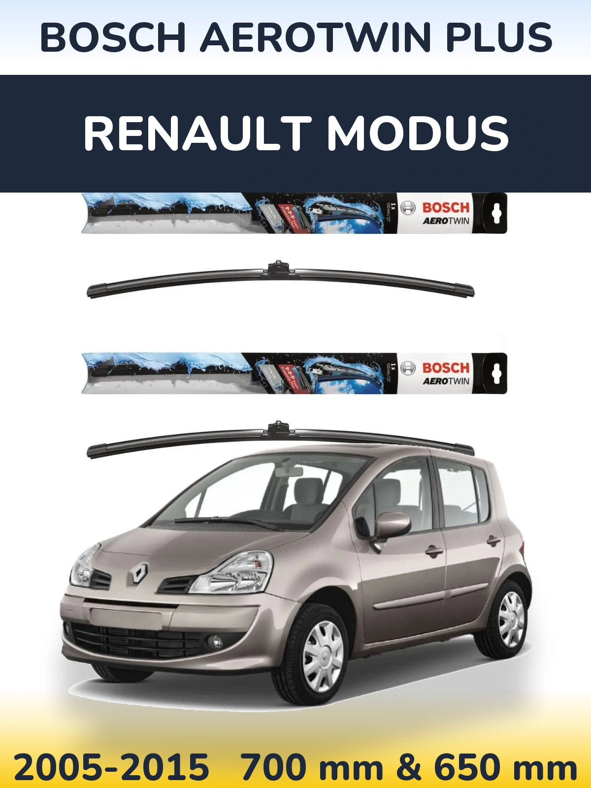 Komplet przednich wycieraczek BOSCH AeroTwin Plus 700 & 650 mm do Renault Modus 2005-2015