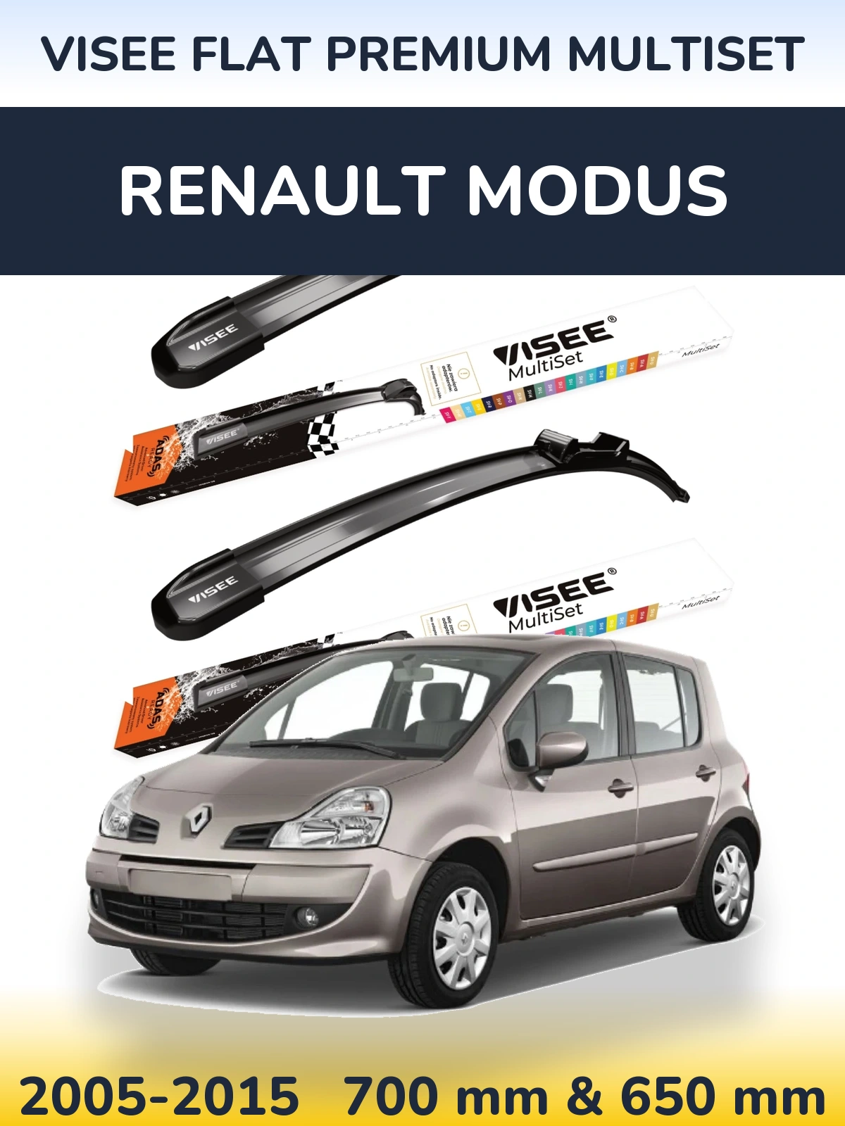 Komplet przednich wycieraczek VISEE FLAT PREMIUM MultiSet 700 & 650 mm do Renault Modus 2005-2015