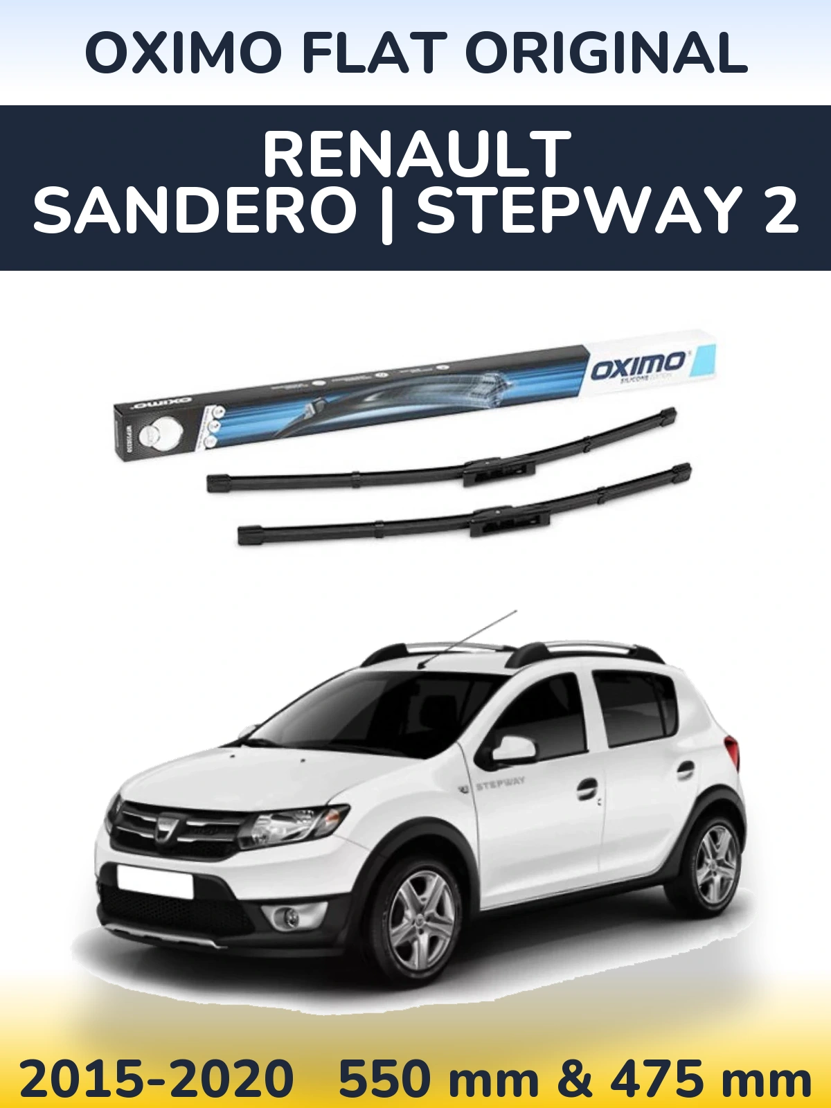 Комплект передних дворников Oximo Flat Original 550 & 475 мм для Renault Sandero | Stepway 2 2015-2020