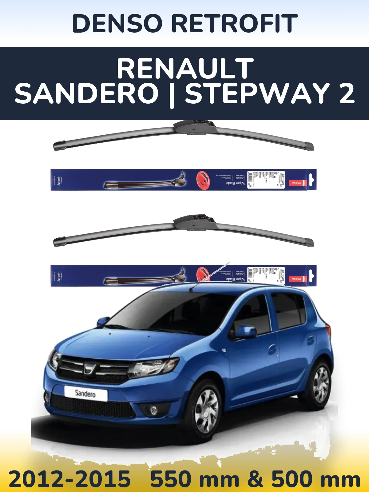 Front wiper blade set Denso Retrofit 550 & 500 мм for Renault Sandero | Stepway 2 2012-2015