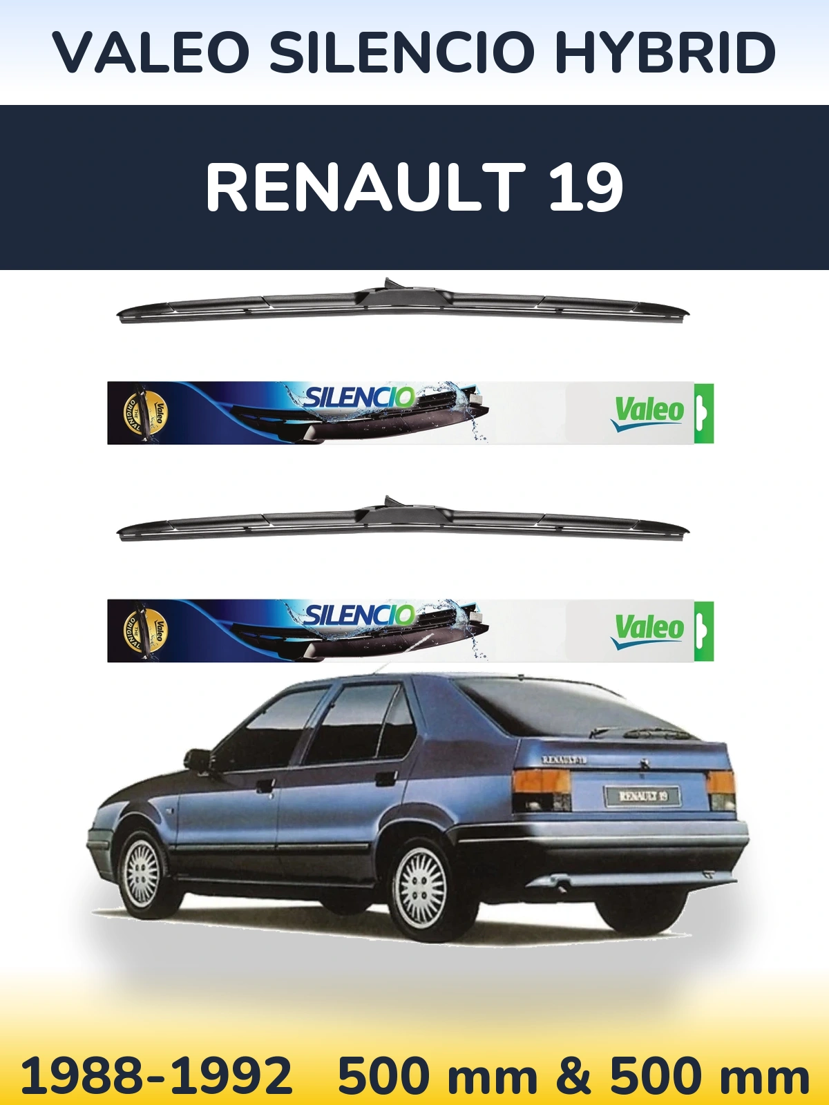 Front wiper blade set Valeo Silencio Hybrid 500 & 500 мм for Renault 19 1988-1992