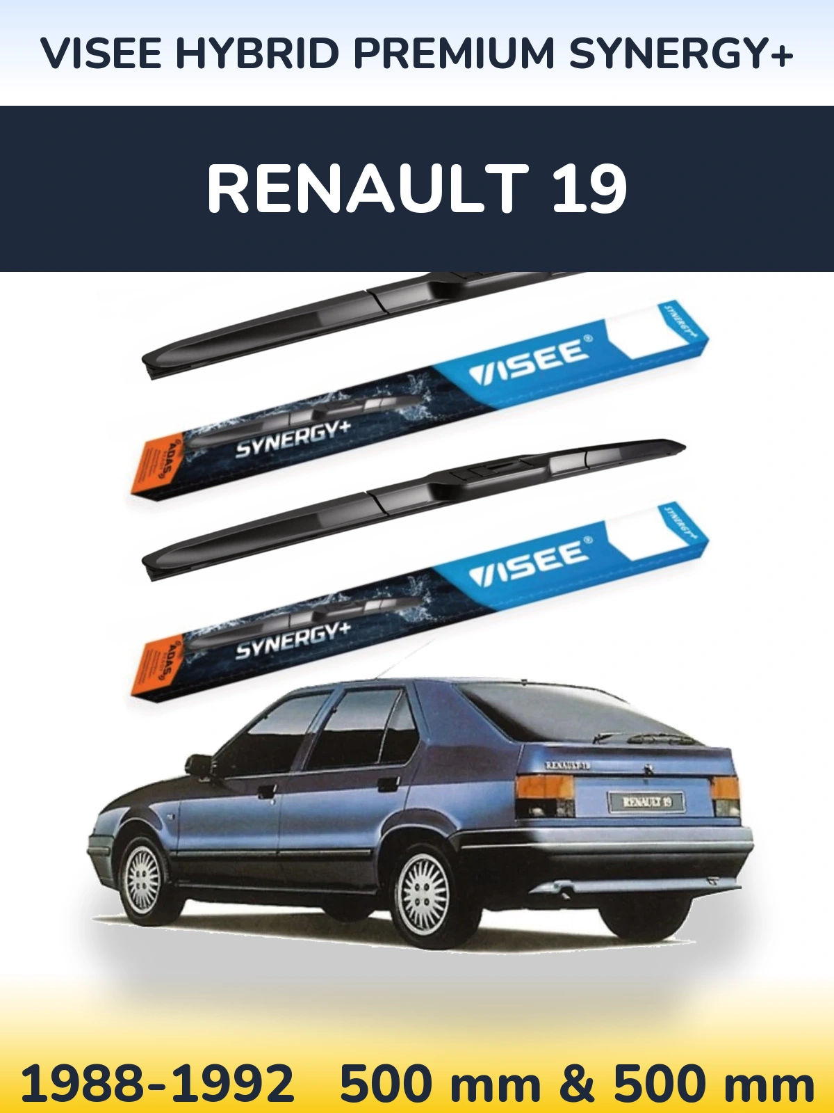 Комплект передніх щіток VISEE HYBRID PREMIUM SYNERGY+ 500 & 500 мм для Renault 19 1988-1992