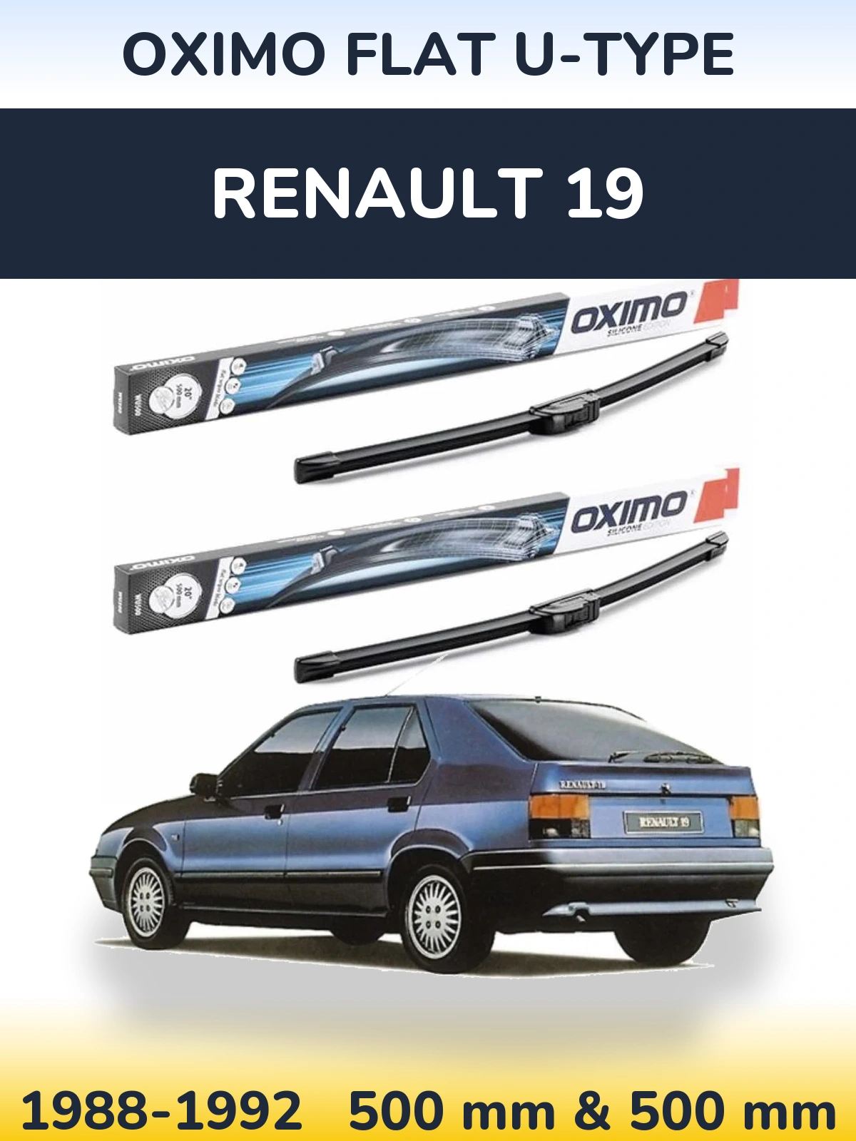 Комплект передних дворников Oximo Flat U-type 500 & 500 мм для Renault 19 1988-1992