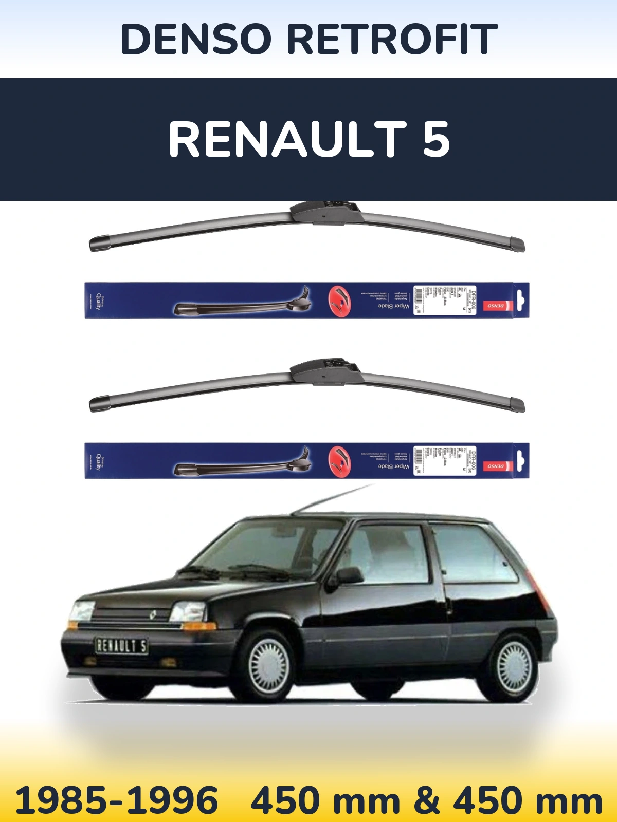 Front wiper blade set Denso Retrofit 450 & 450 мм for Renault 5 1985-1996