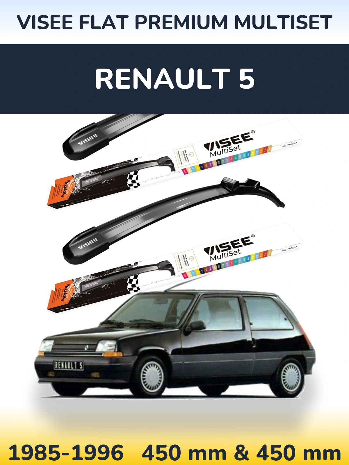 Front wiper blade set VISEE FLAT PREMIUM MultiSet 450 & 450 mm for Renault 5 1985-1996