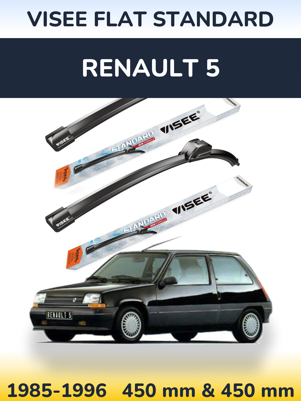 Komplet przednich wycieraczek VISEE FLAT STANDARD 450 & 450 mm do Renault 5 1985-1996