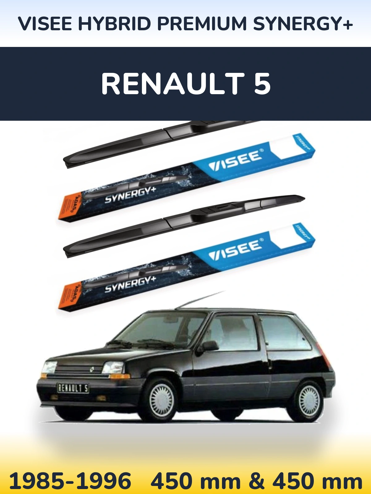 Front wiper blade set VISEE HYBRID PREMIUM SYNERGY+ 450 & 450 мм for Renault 5 1985-1996