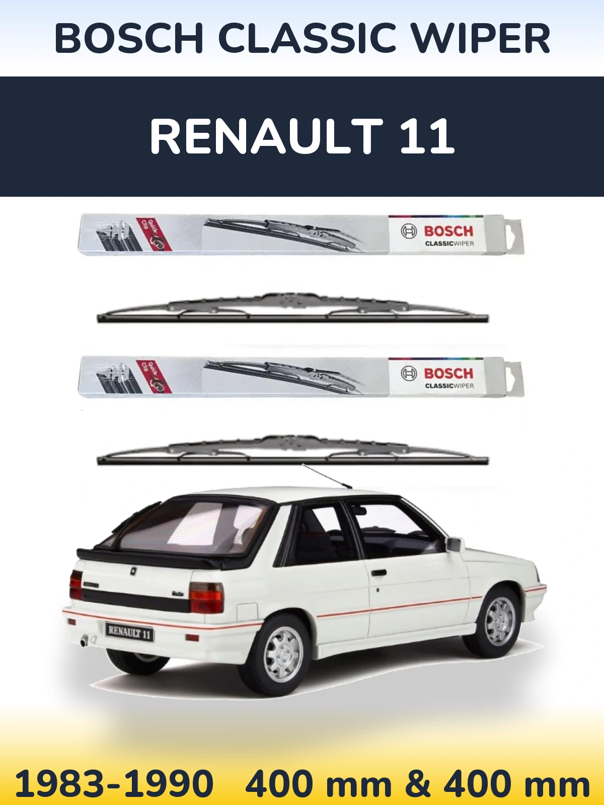 Front wiper blade set BOSCH Classic Wiper 400 & 400 mm for Renault 11 1983-1990
