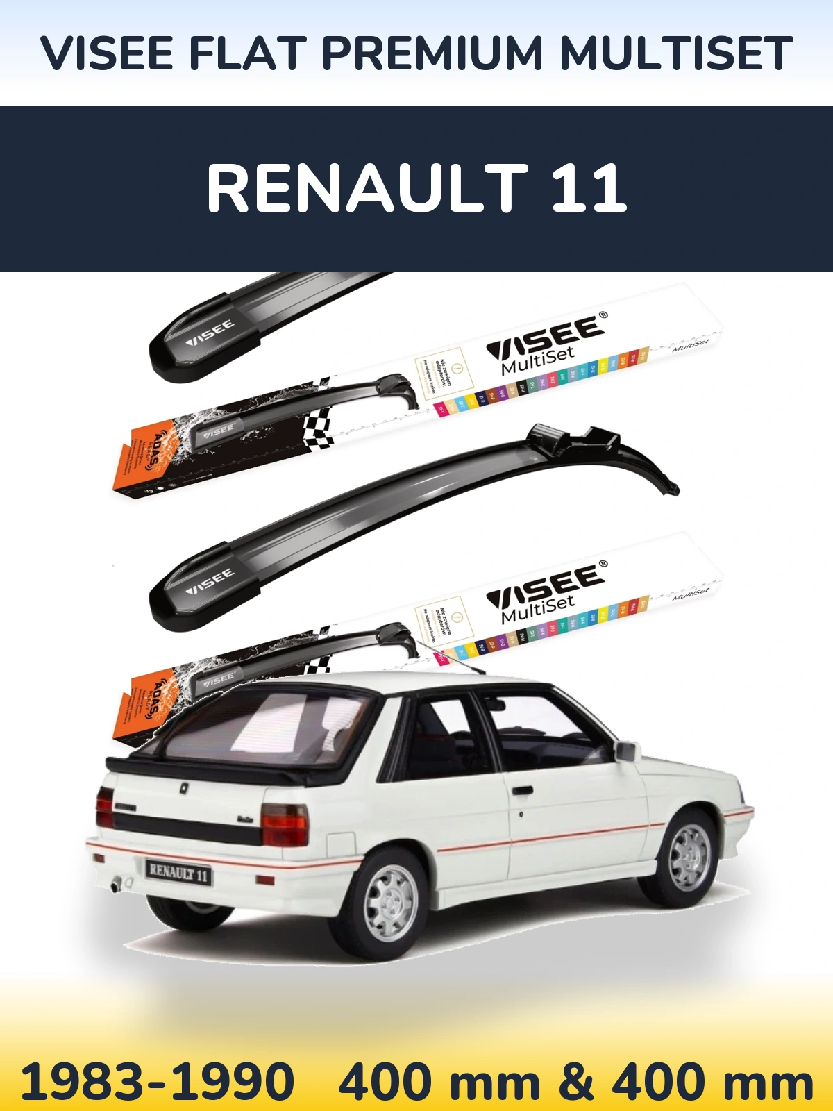 Front wiper blade set VISEE FLAT PREMIUM MultiSet 400 & 400 мм for Renault 11 1983-1990