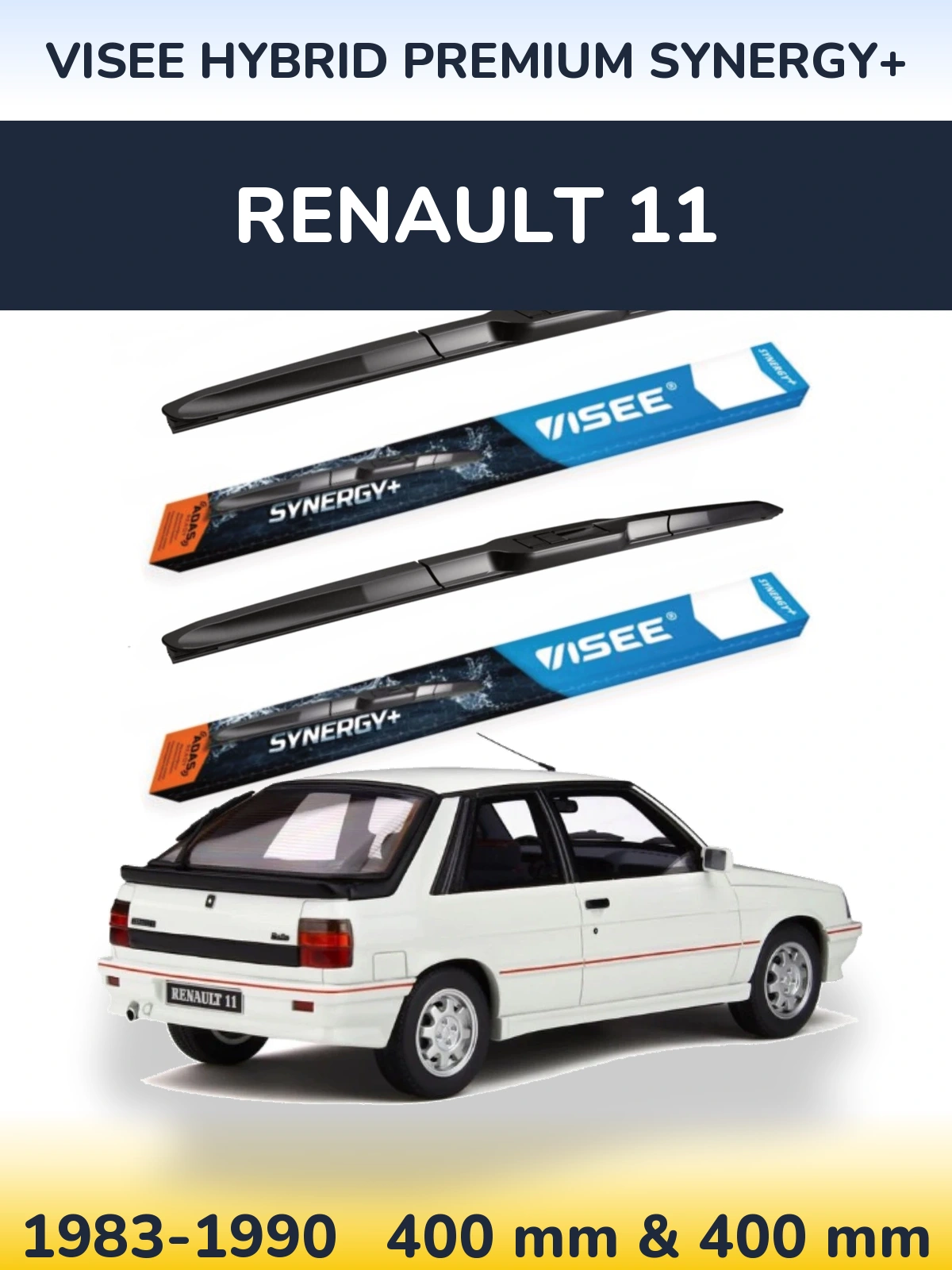 Komplet przednich wycieraczek VISEE HYBRID PREMIUM SYNERGY+ 400 & 400 mm do Renault 11 1983-1990