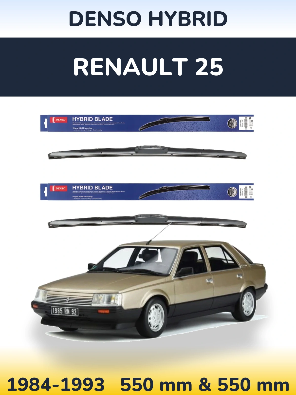 Front wiper blade set Denso Hybrid 550 & 550 mm for Renault 25 1984-1993