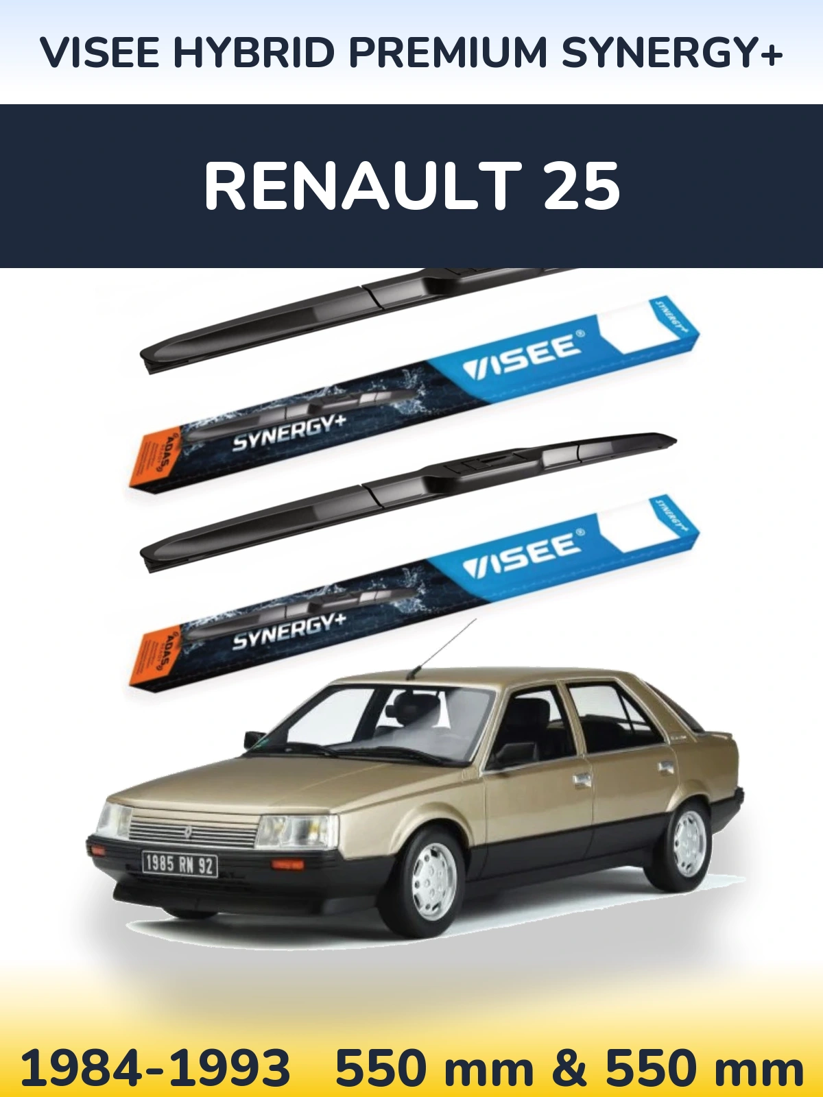 Комплект передніх щіток VISEE HYBRID PREMIUM SYNERGY+ 550 & 550 мм для Renault 25 1984-1993