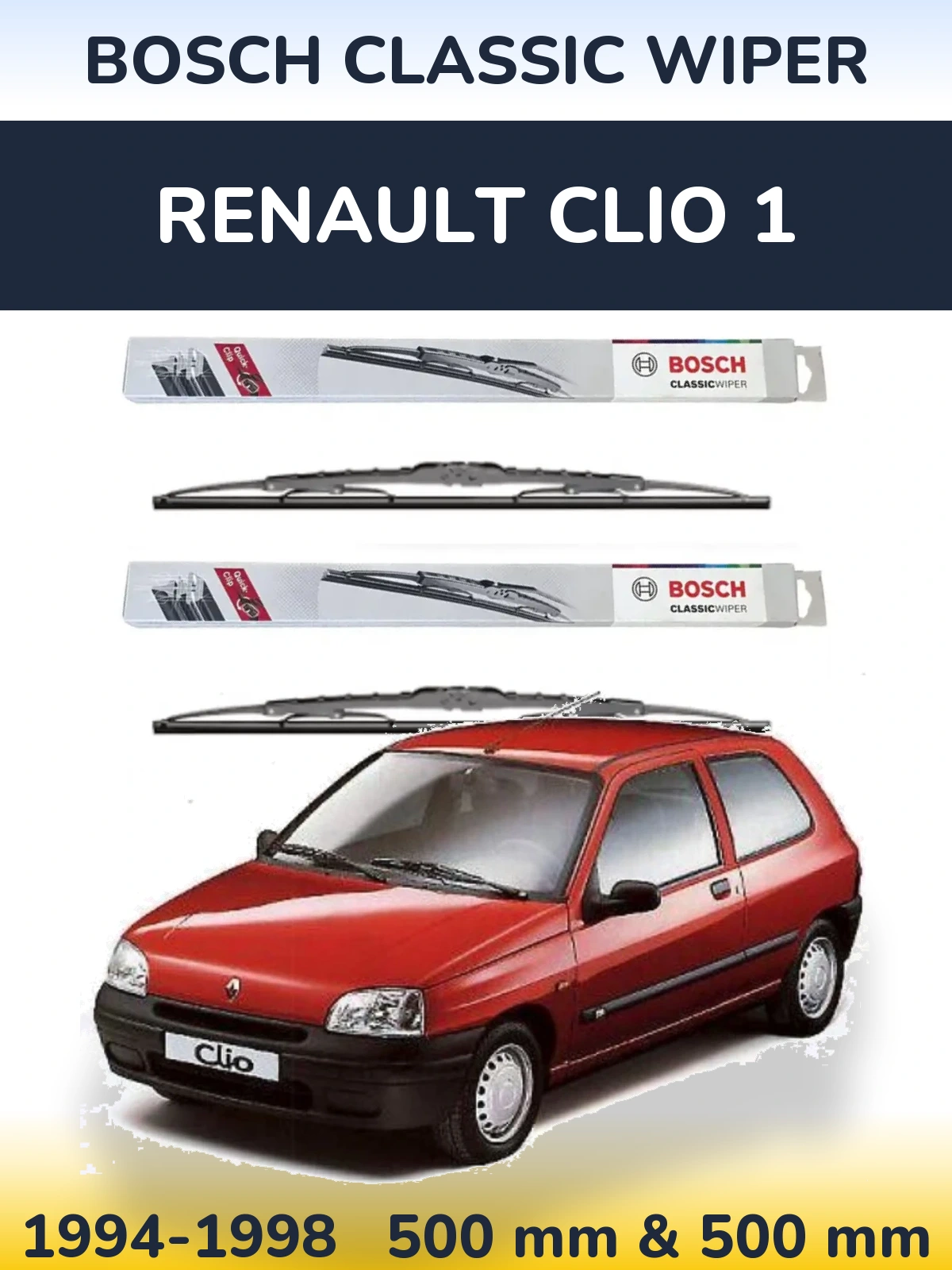 Комплект передних дворников BOSCH Classic Wiper 500 & 500 мм для Renault Clio 1 1994-1998