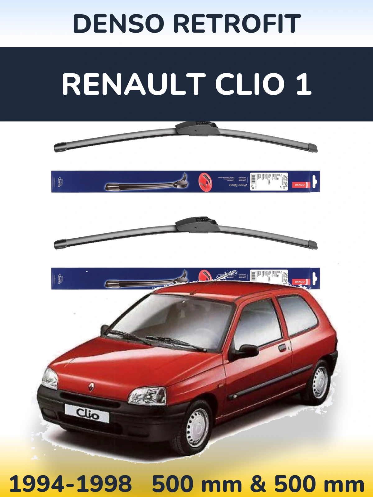 Front wiper blade set Denso Retrofit 500 & 500 mm for Renault Clio 1 1994-1998