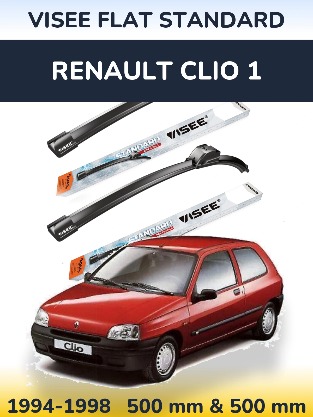 Комплект передних дворников VISEE FLAT STANDARD 500 & 500 мм для Renault Clio 1 1994-1998