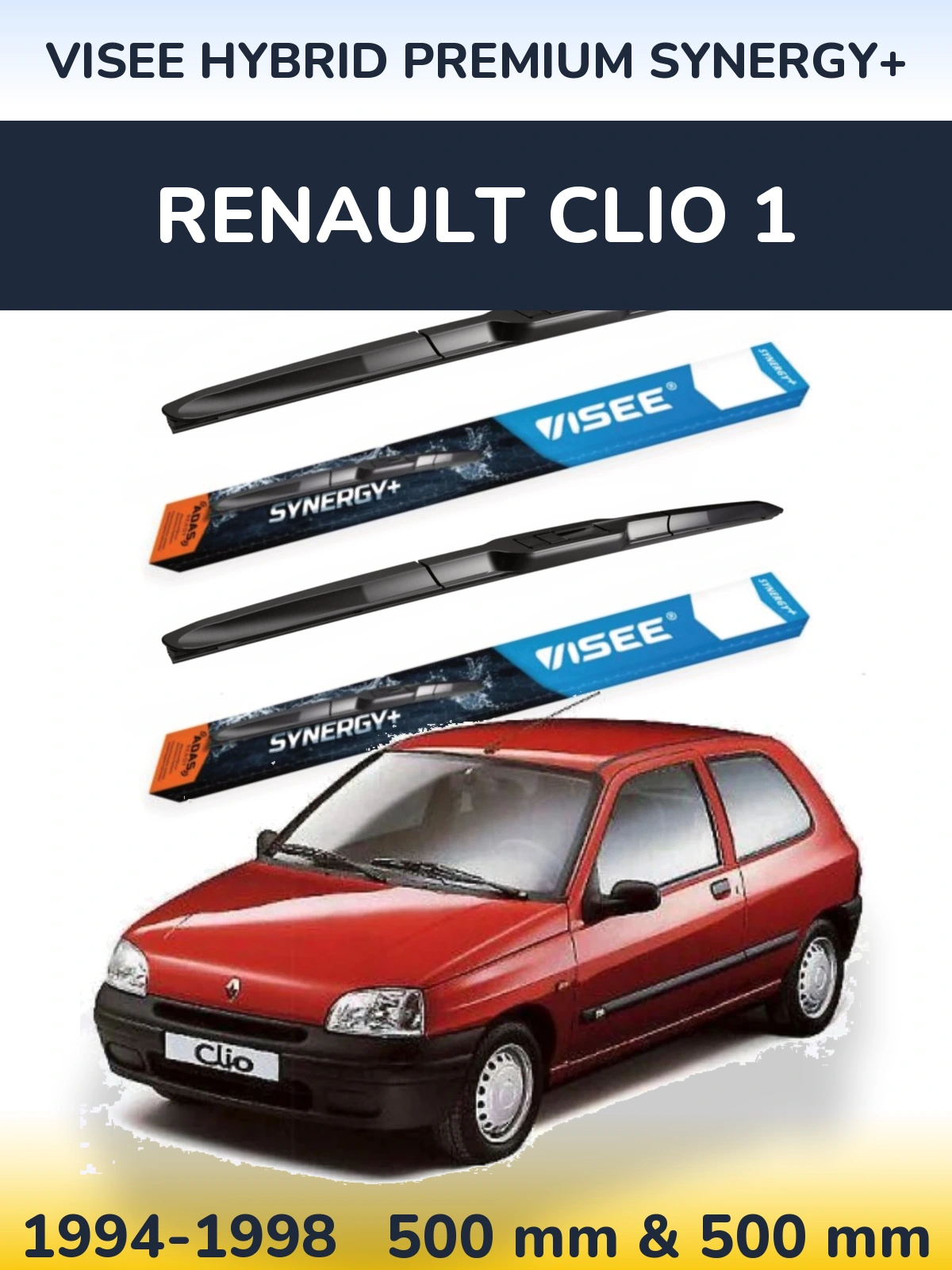 Комплект передних дворников VISEE HYBRID PREMIUM SYNERGY+ 500 & 500 мм для Renault Clio 1 1994-1998