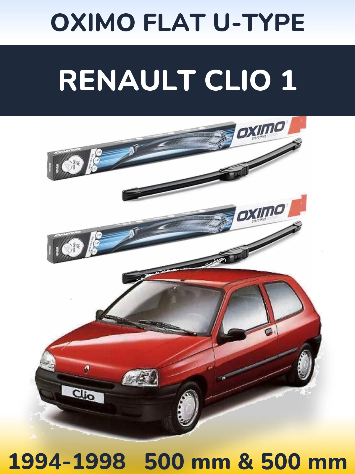 Комплект передних дворников Oximo Flat U-type 500 & 500 мм для Renault Clio 1 1994-1998