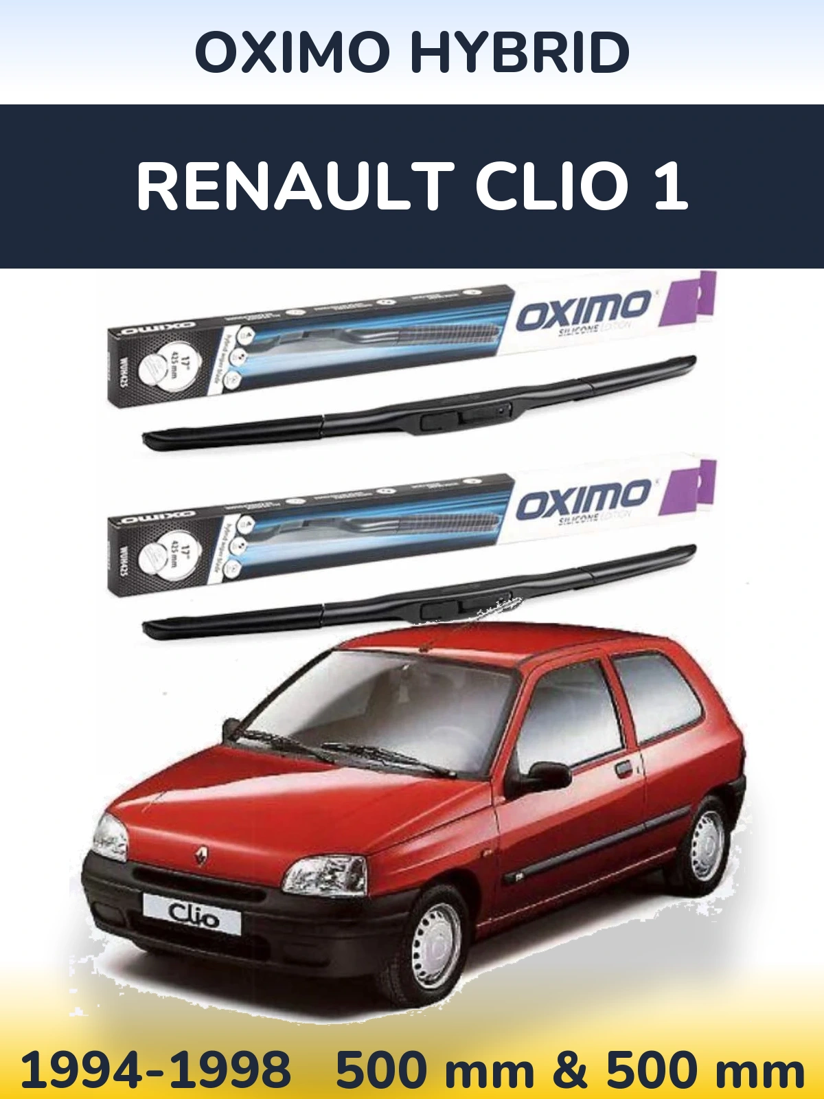 Комплект передних дворников Oximo Hybrid 500 & 500 мм для Renault Clio 1 1994-1998