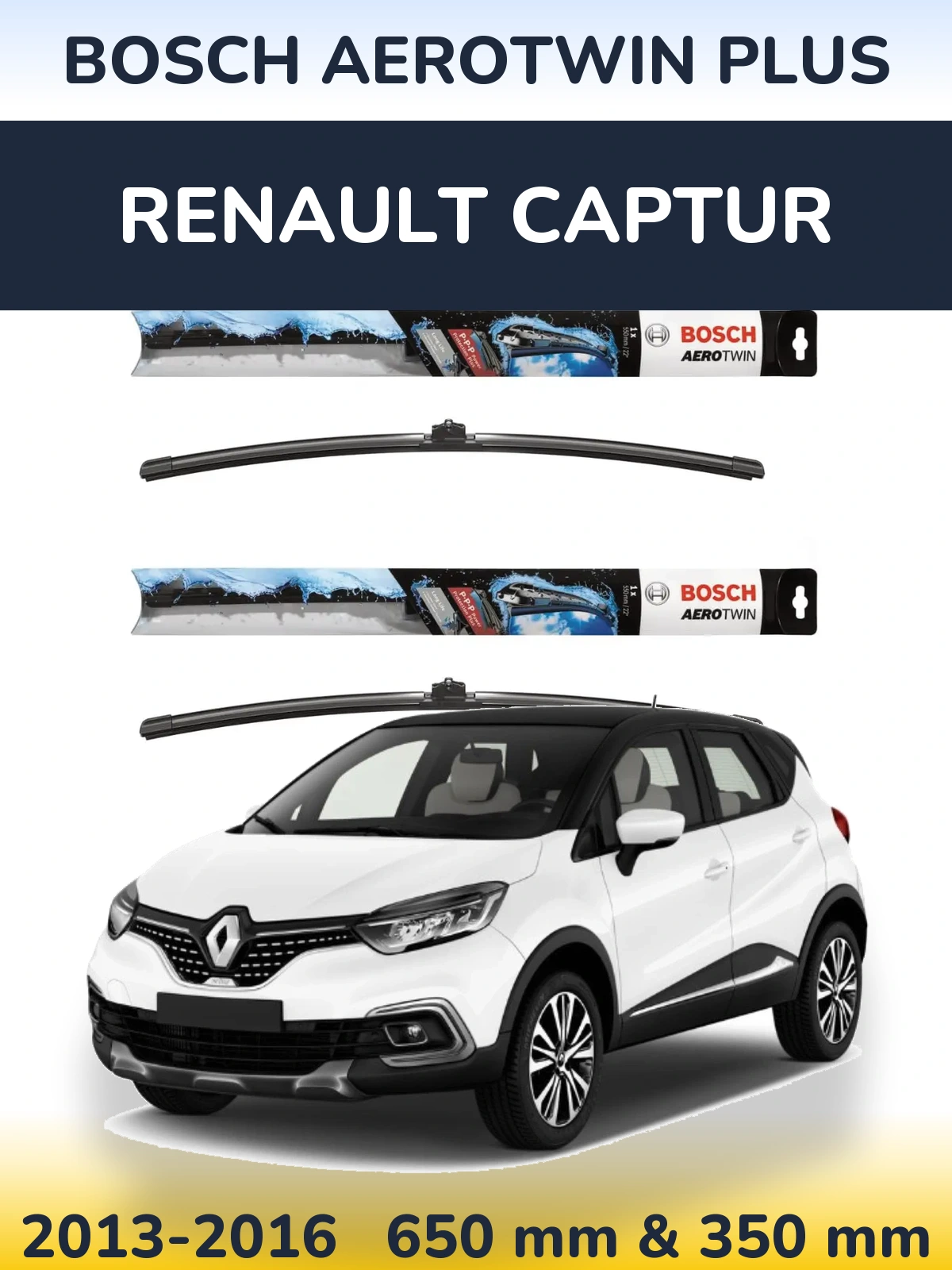 Front wiper blade set BOSCH AeroTwin Plus 650 & 350 мм for Renault Captur 2013-2016