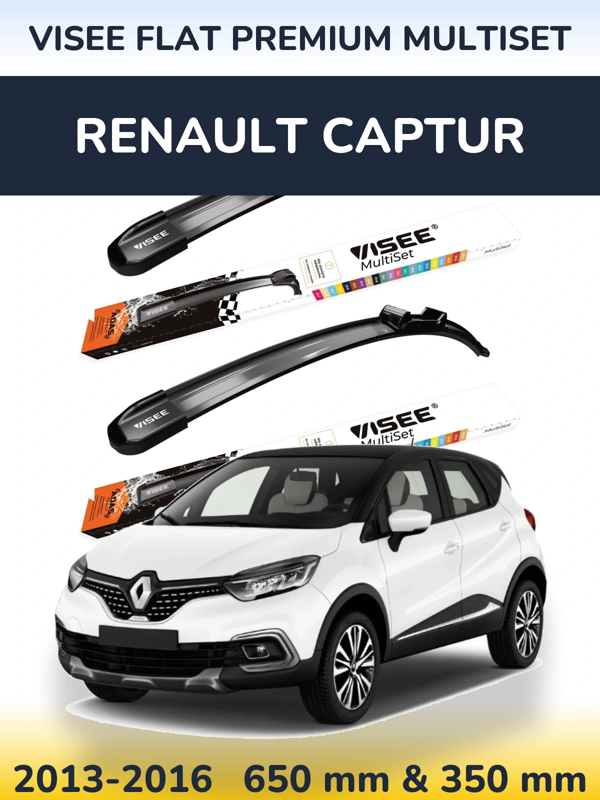 Front wiper blade set VISEE FLAT PREMIUM MultiSet 650 & 350 мм for Renault Captur 2013-2016