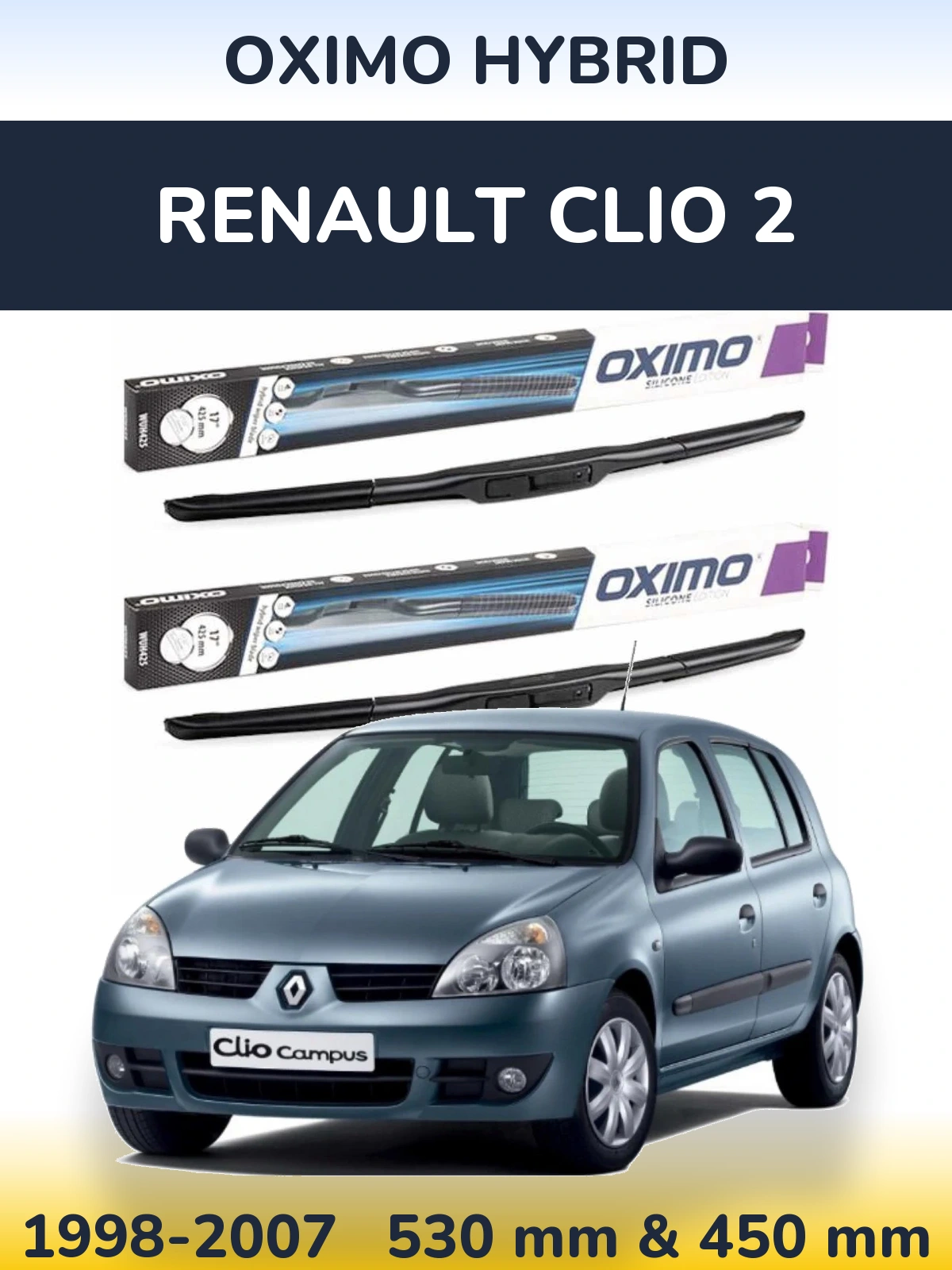 Komplet przednich wycieraczek Oximo Hybrid 530 & 450 mm do Renault Clio 2 1998-2007