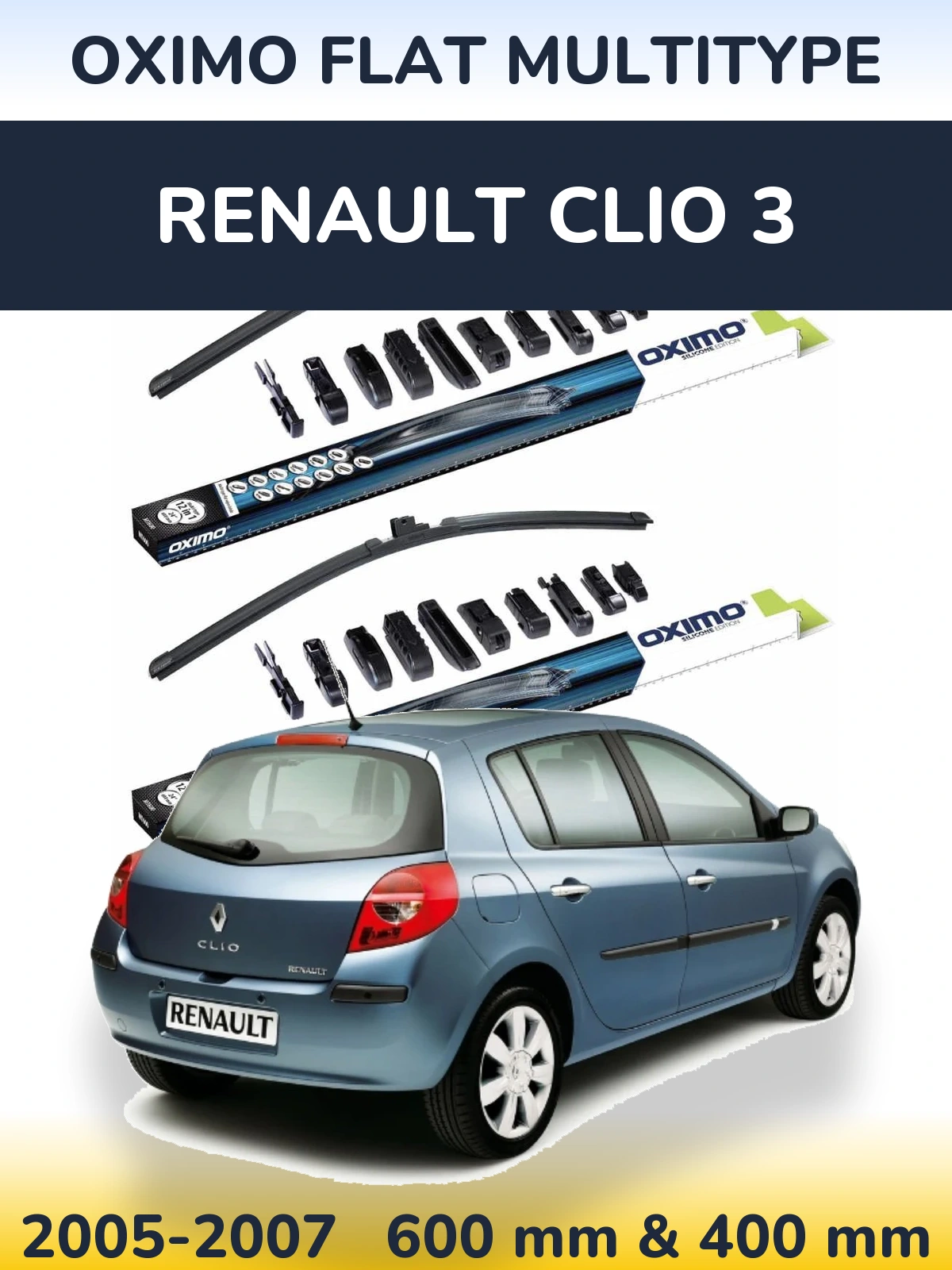 Front wiper blade set Oximo Flat MultiTypee 600 & 400 mm for Renault Clio 3 2005-2007