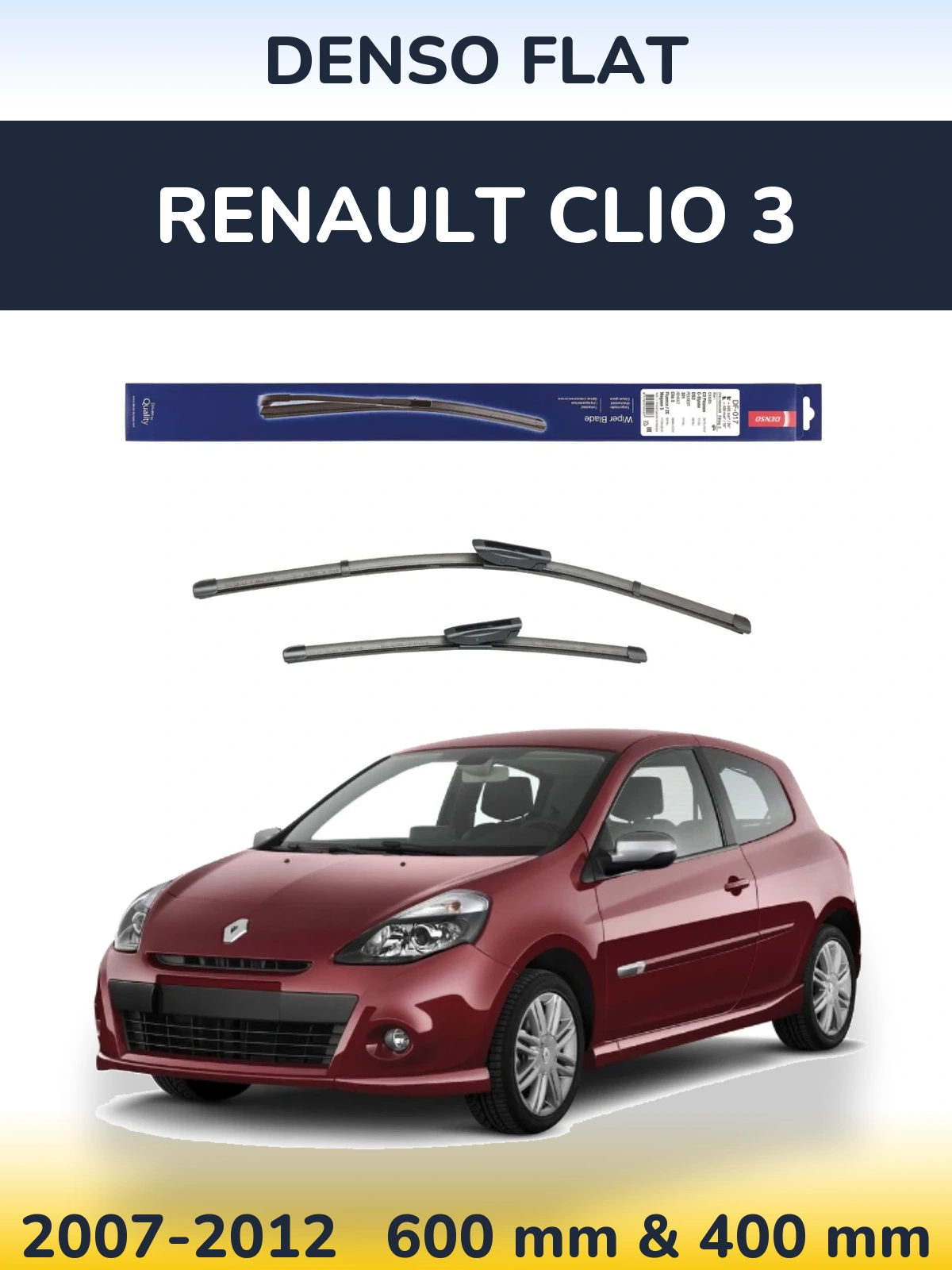 Front wiper blade set Denso Flat 600 & 400 mm for Renault Clio 3 2007-2012