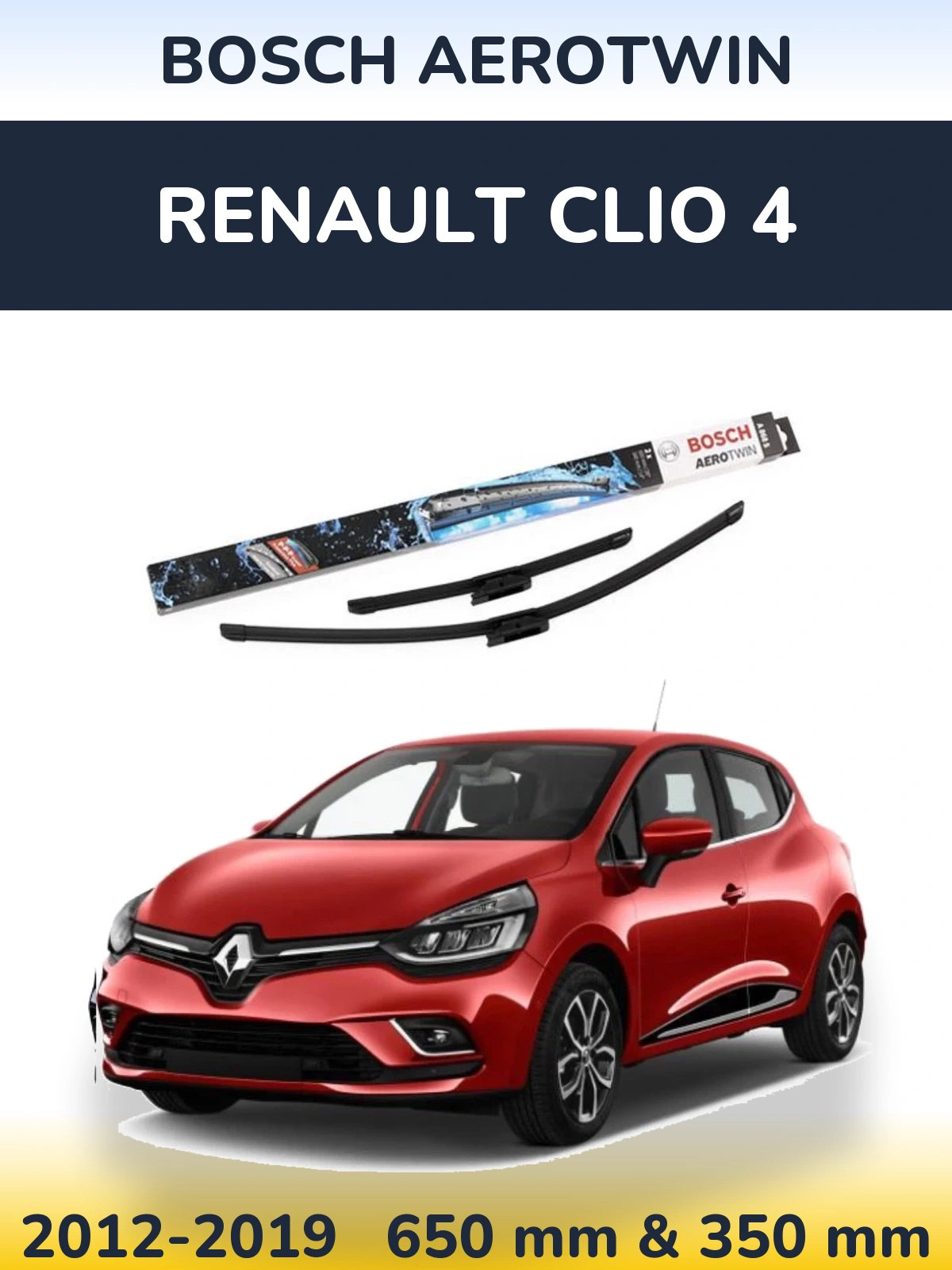 Front wiper blade set BOSCH AeroTwin 650 & 350 мм for Renault Clio 4 2012-2019