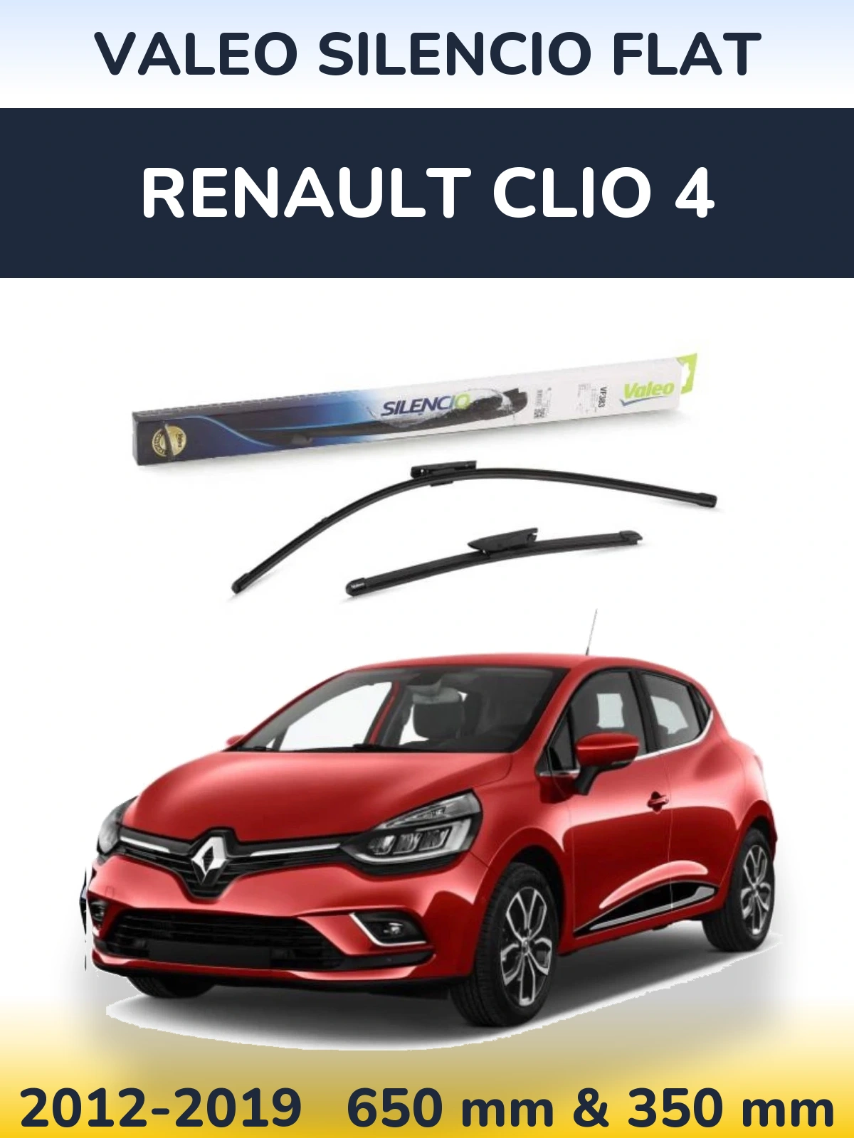 Front wiper blade set Valeo Silencio Flat 650 & 350 мм for Renault Clio 4 2012-2019