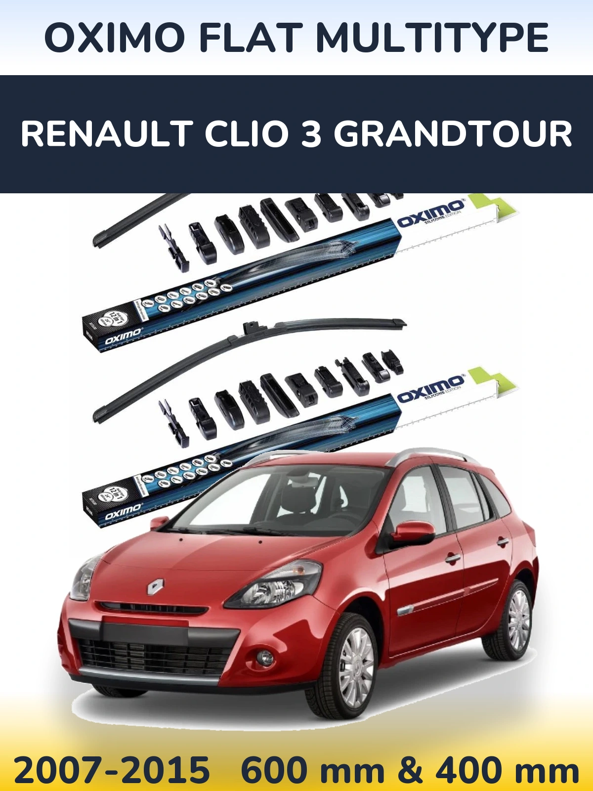 Front wiper blade set Oximo Flat MultiTypee 600 & 400 мм for Renault Clio 3 Grandtour 2007-2015