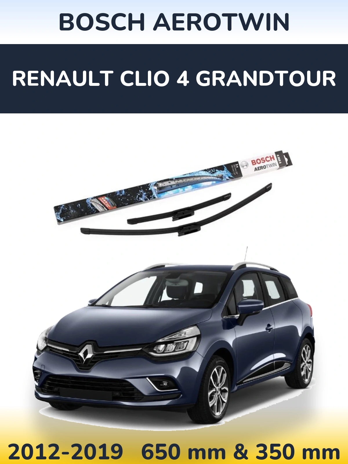 Front wiper blade set BOSCH AeroTwin 650 & 350 mm for Renault Clio 4 Grandtour 2012-2019