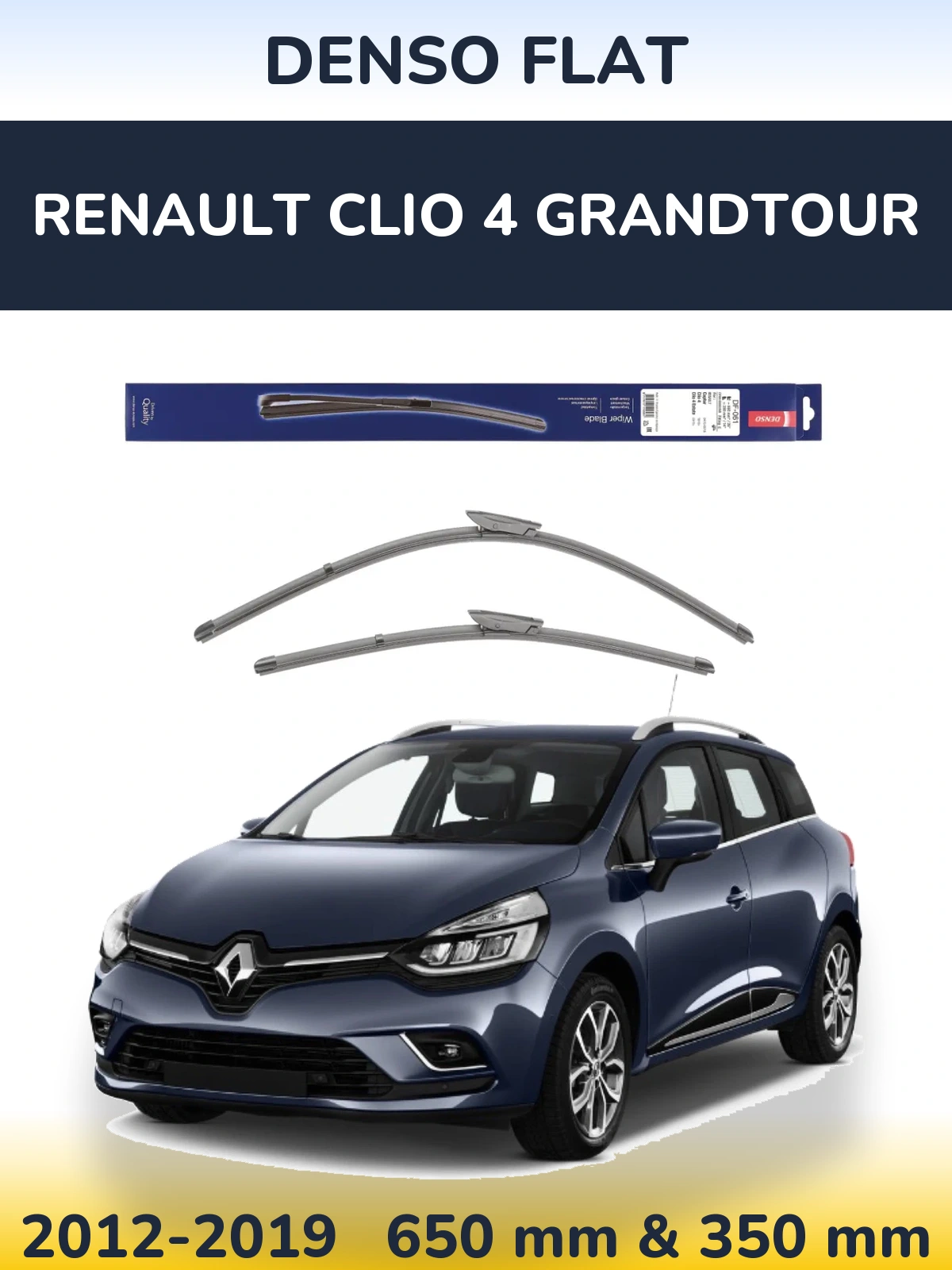 Front wiper blade set Denso Flat 650 & 350 мм for Renault Clio 4 Grandtour 2012-2019