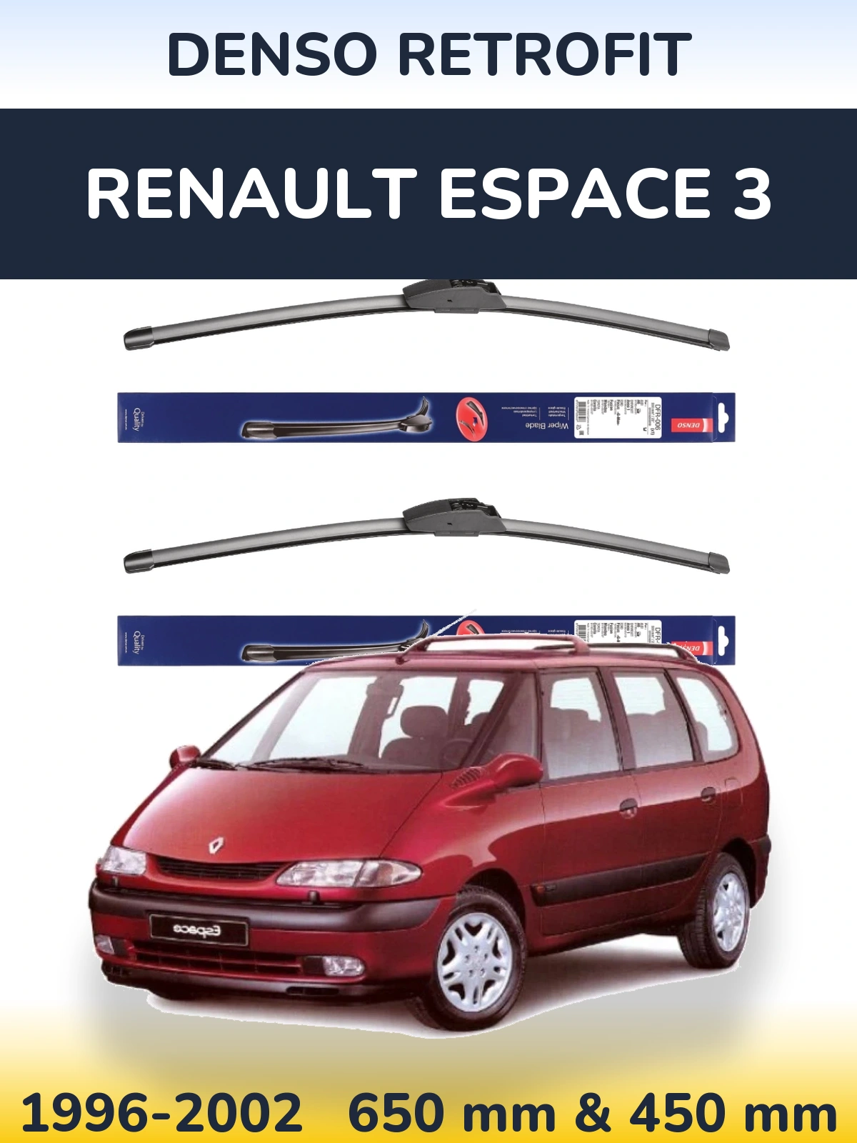 Komplet przednich wycieraczek Denso Retrofit 650 & 450 mm do Renault Espace 3 1996-2002