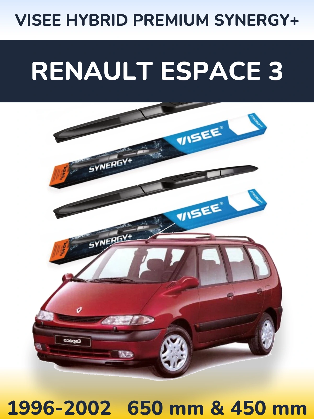 Front wiper blade set VISEE HYBRID PREMIUM SYNERGY+ 650 & 450 мм for Renault Espace 3 1996-2002