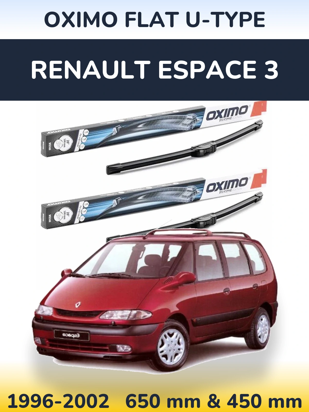 Front wiper blade set Oximo Flat U-type 650 & 450 мм for Renault Espace 3 1996-2002