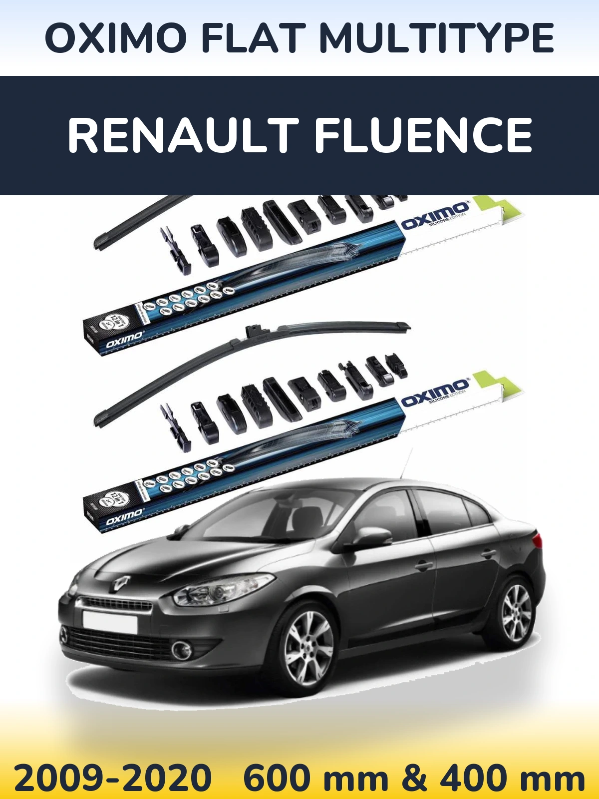 Front wiper blade set Oximo Flat MultiTypee 600 & 400 мм for Renault Fluence 2009-2020